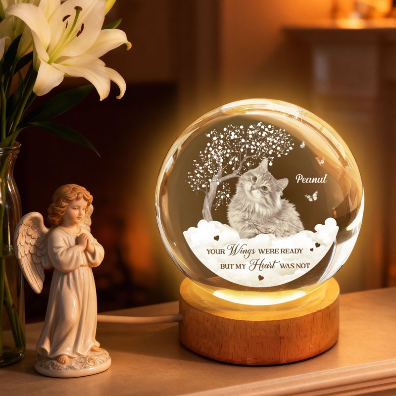 Your Wings Were Ready But Our Hearts Were Not - Personalized Crystal B, Personalized Crystal Ball LED Night Light, Valentine's Day Gift For Couple, Husband, Boyfriend, Wife