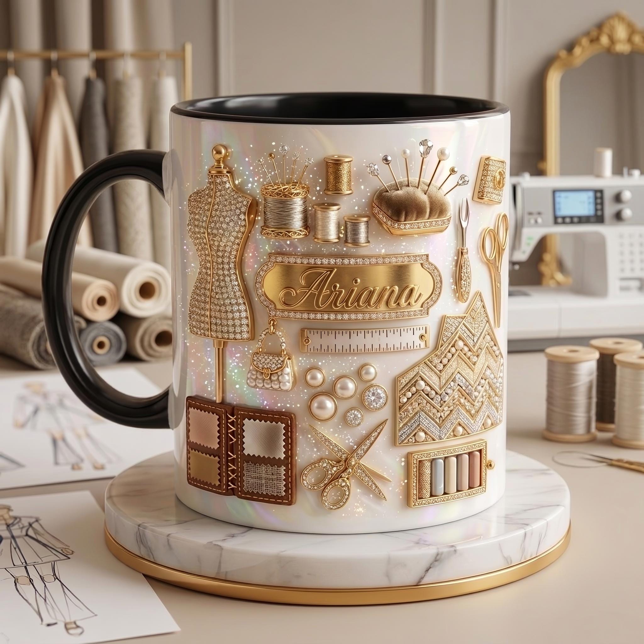 Personalized Sewing Mug, Fashion Designer Coffee Cup, Custom Seamstress Gift, Tailor Appreciation Mug, Sewing Lover Gift