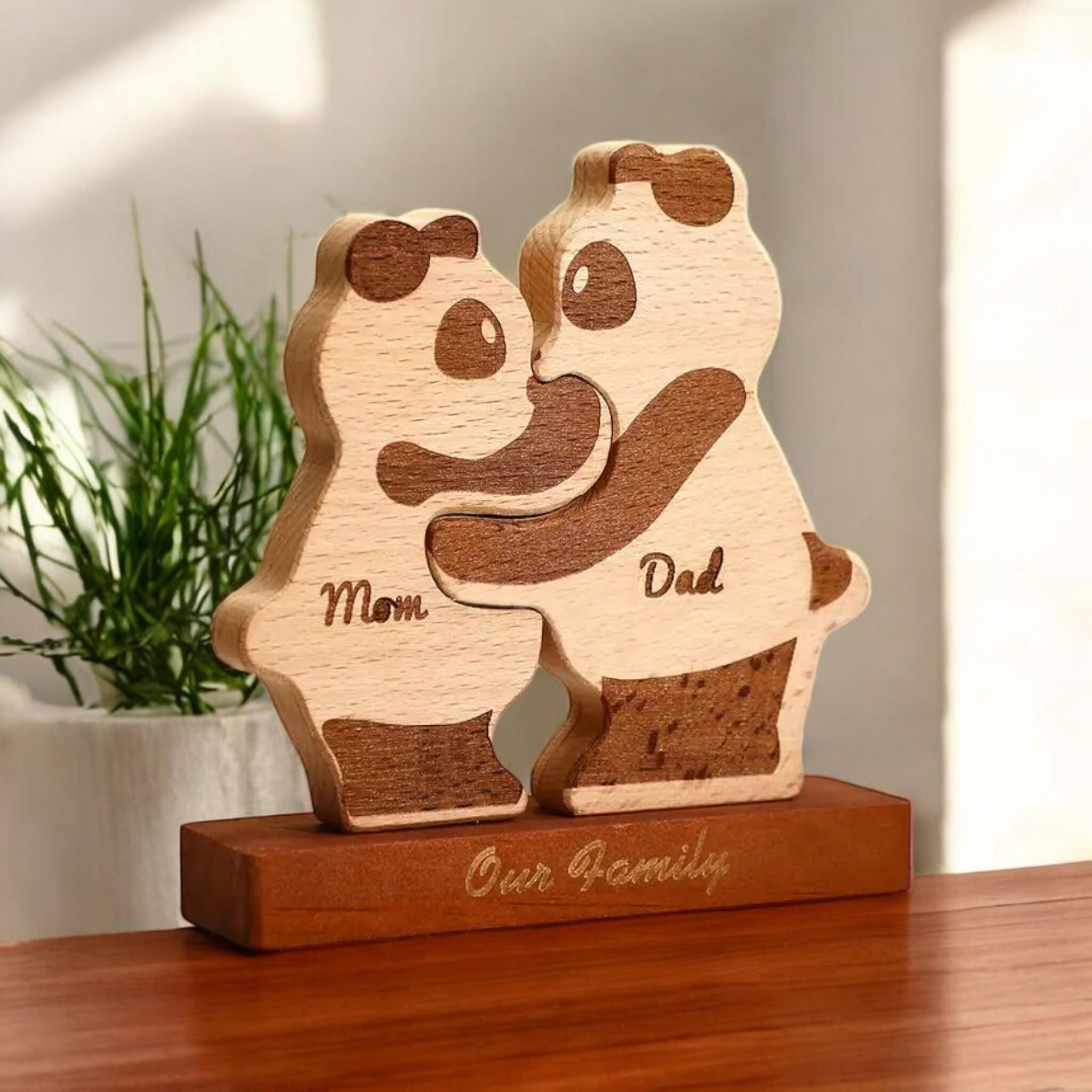 Custom Panda Family Puzzle, Personalised Wood Gift, Cute Animal Family Ornament, Nursery Decor, Baby Shower, Christmas Keepsake, Panda Gift