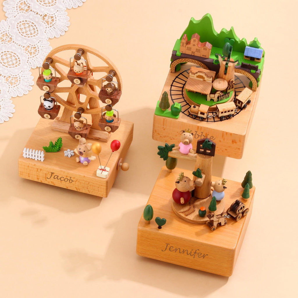 Personalized Wooden Ferris Wheel Music Box, Engraved Name Nursery Decor, Baby Shower Gift, Nursery Decor, Gift for Kid, Newborn Gift