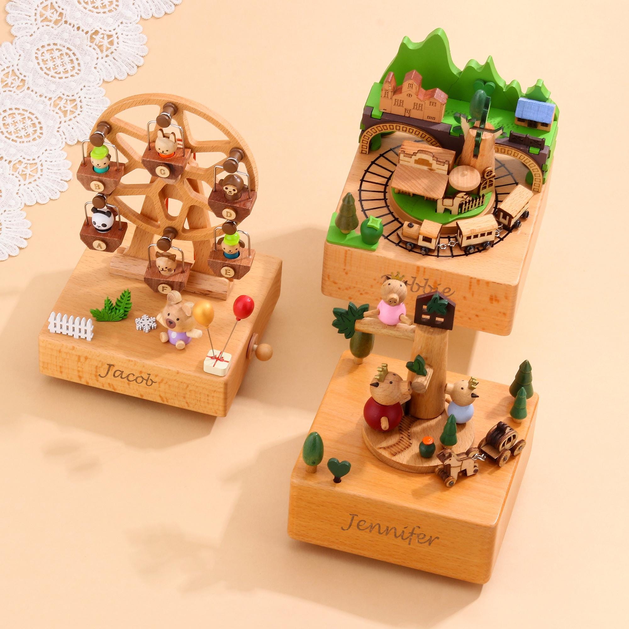 Personalized Wooden Ferris Wheel Music Box, Engraved Name Nursery Decor, Baby Shower Gift, Nursery Decor, Gift for Kid, Newborn Gift
