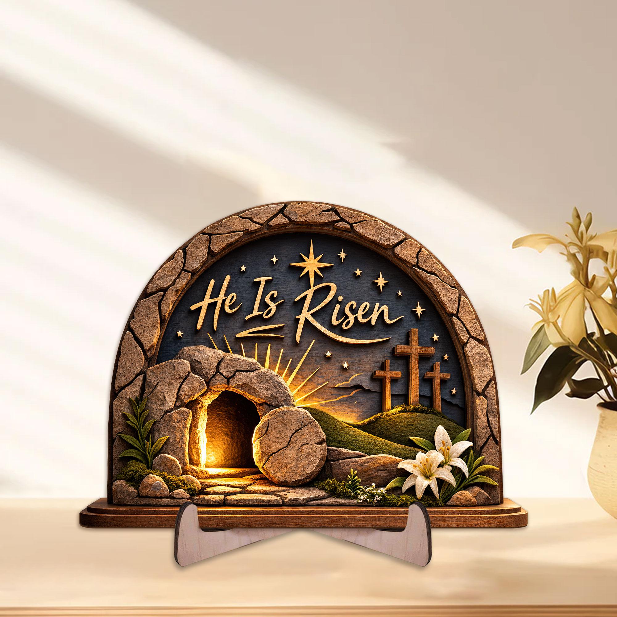 He is Risen Easter Wooden Plaque, Empty Tomb Resurrection Wooden Sign, Religious Home Decor Gift, Gift for Pastor Appreciation