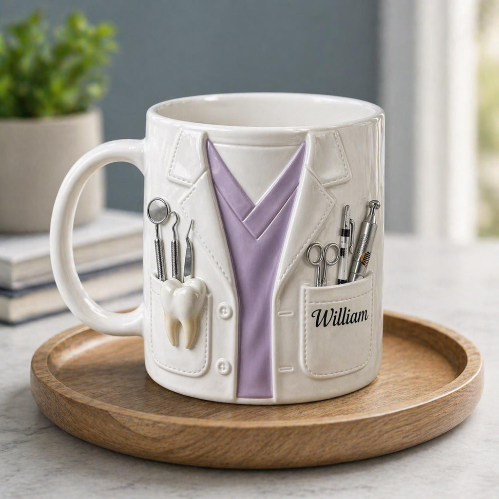 Personalized Dentist Mug Gift, Custom Name Dental Coat Coffee Cup, Clinic Office Mug, Dental Hygienist Appreciation Gift