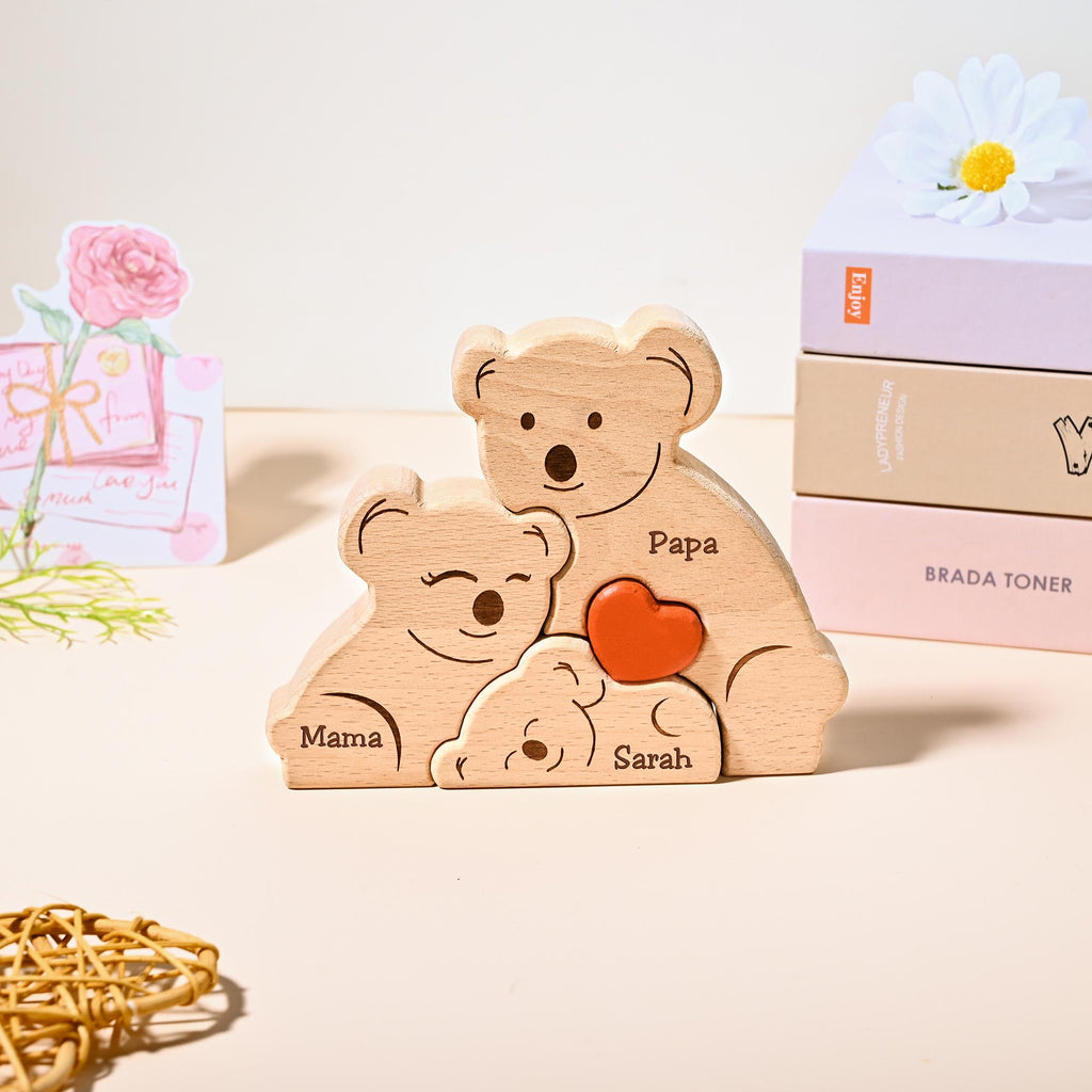 Custom Wooden Koala Family Puzzle, Koala Family Jigsaw Decor, Family Name, Anniversary Gift, Family Home Decor, Gift for Mom