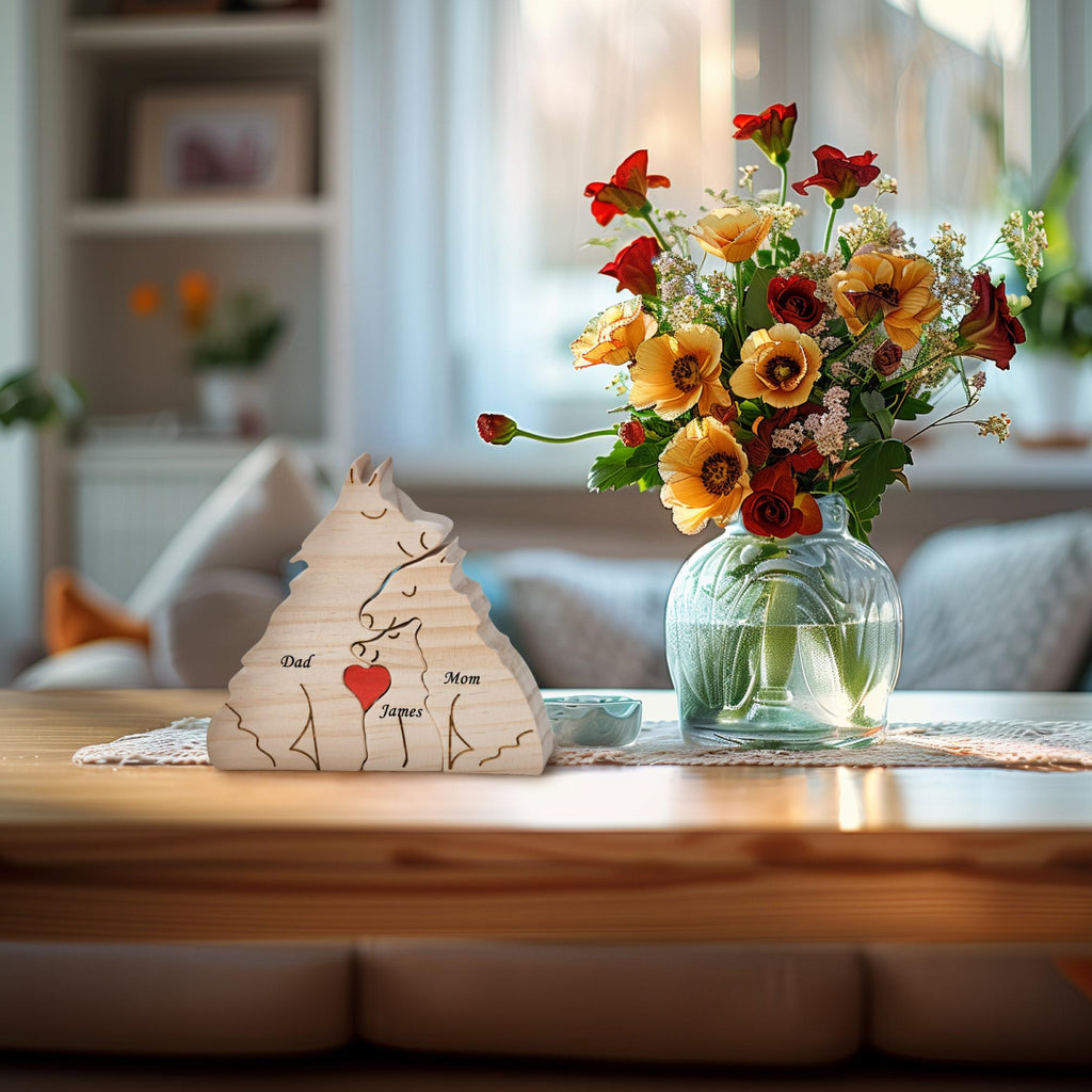 Wooden Wolf Family Puzzle, 2-5 Wolves Family Jigsaw Decor, Wedding Anniversary Gifts for Mom Dad Friend Couples Animal Family Decor