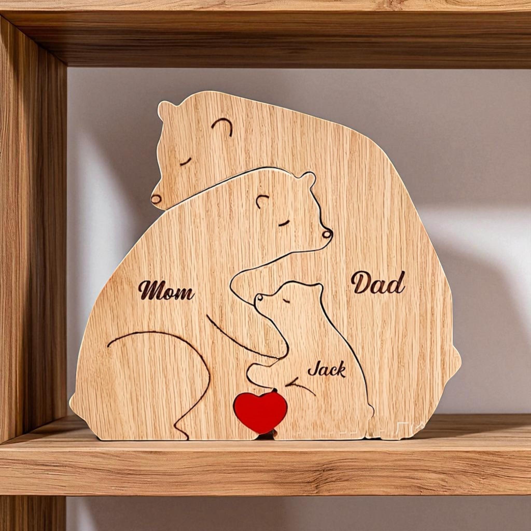 Personalised Wooden Bear Family Puzzle, Family Christmas Gift, Mothers Day, Home Keepsake, Custom Ornament, Xmas, Unique Present for Mum