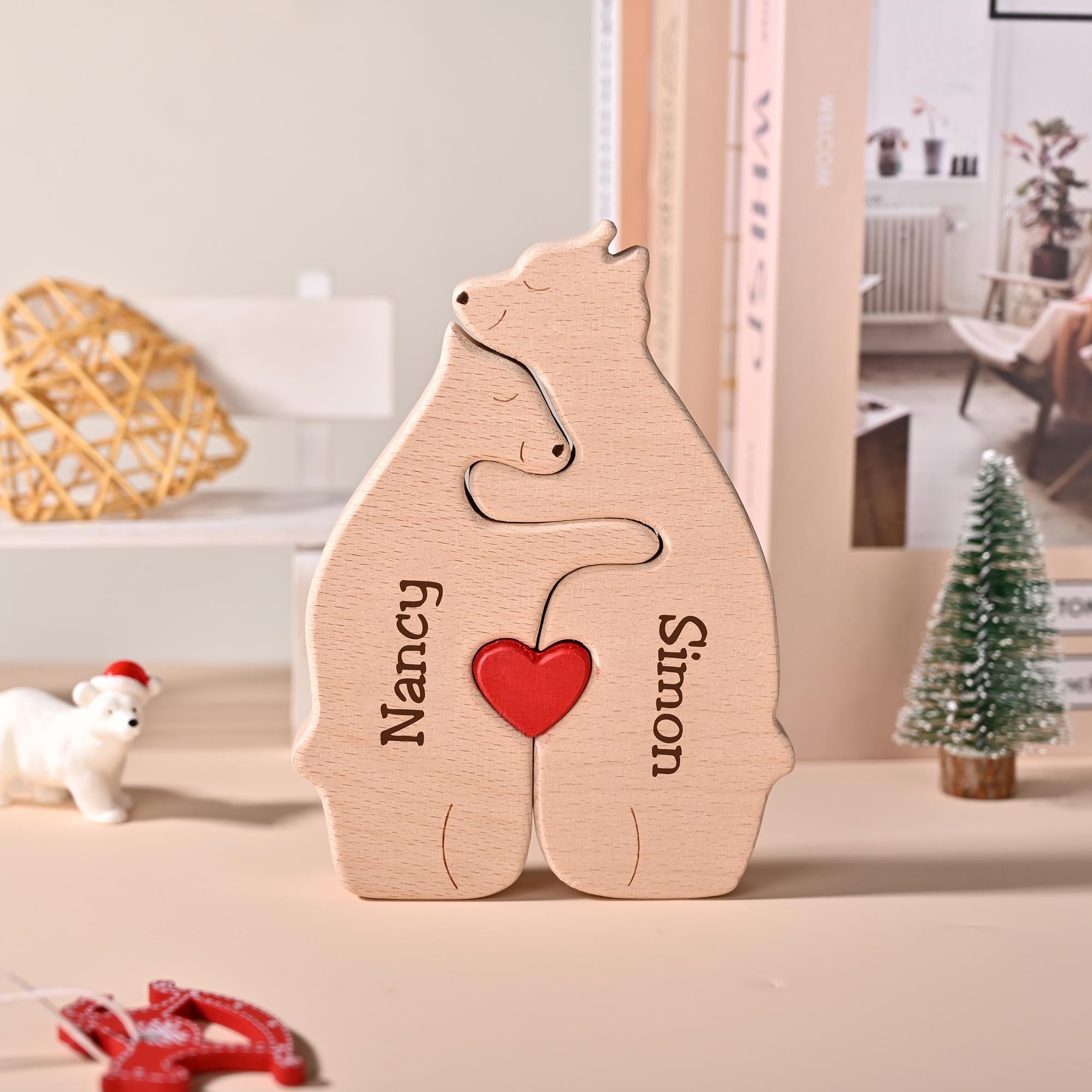 Personalized Wooden Bear Family Puzzle, Custom Name Gift for Mom, Dad & Kids, Family Keepsake Decor, Wooden Christmas Gift, Anniversary Gift