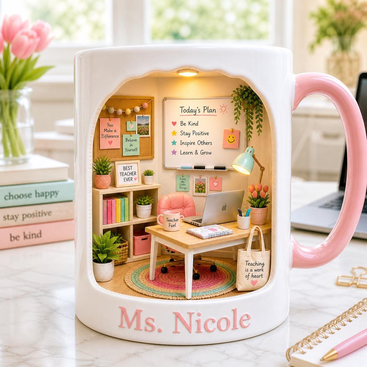 Personalized Teacher Mug, Custom Name Teacher Gift, Classroom Coffee Cup, Teacher Appreciation Gift, Cute School Teacher Mug