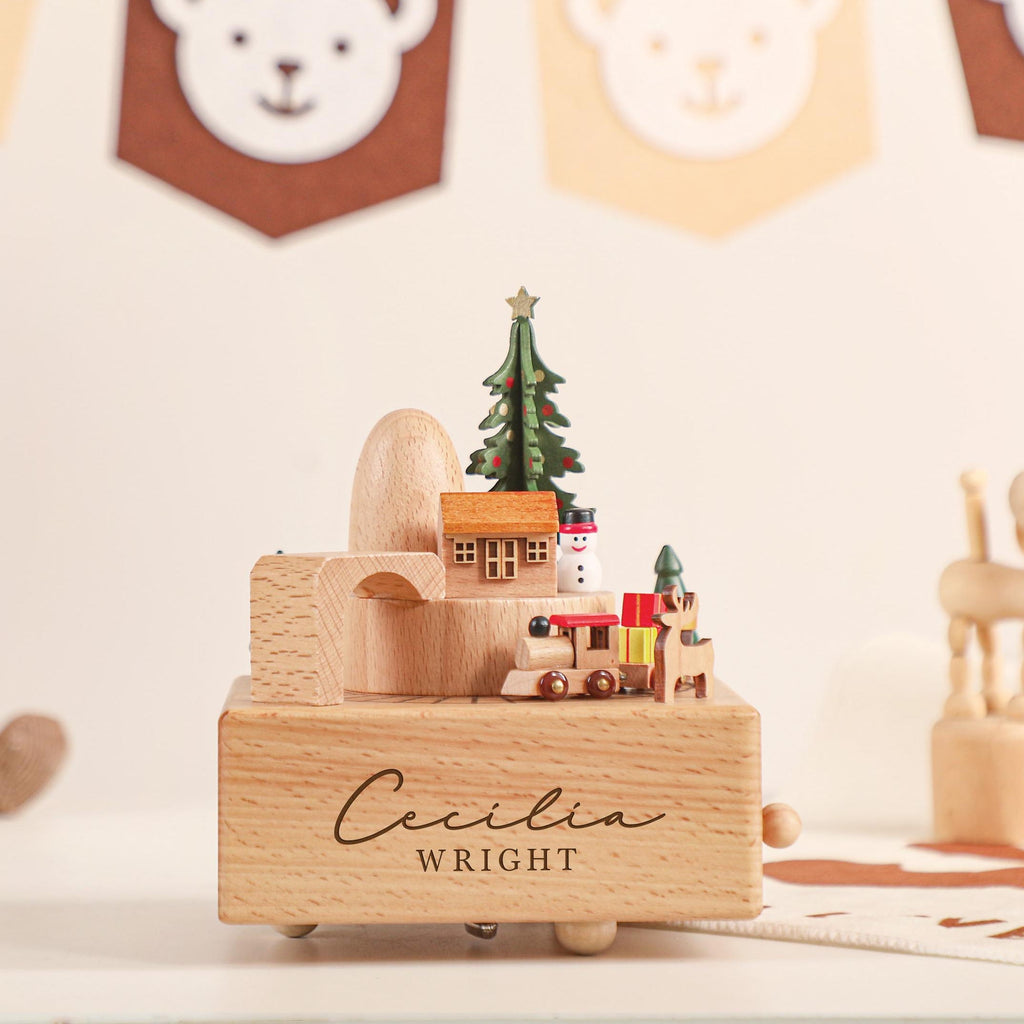Christmas Music Box, Personalised Wooden Music Box, Custom Wooden Handmade Music Box, Engraved Baby Name Music Box, Baby Shower Gift