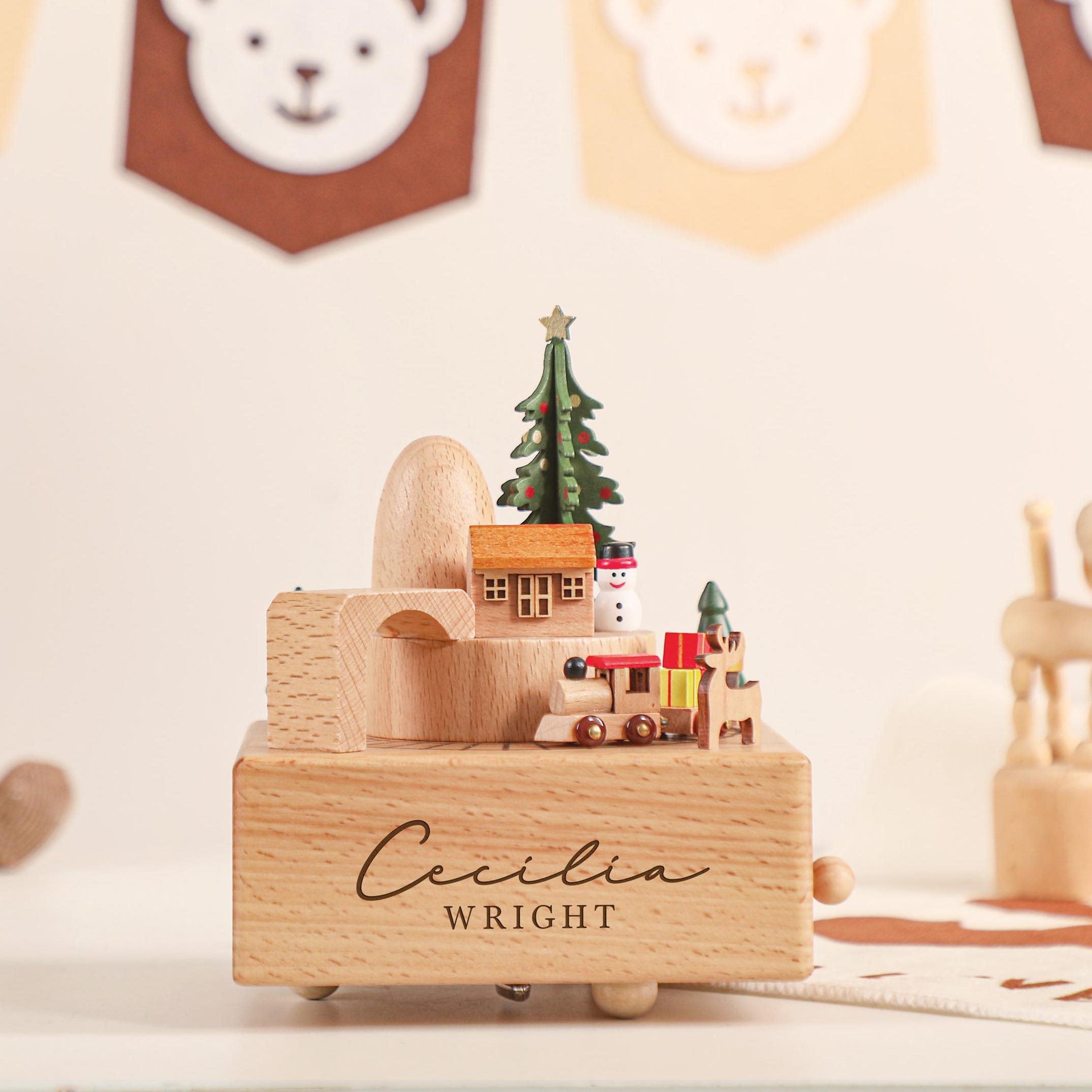 Christmas Music Box, Personalised Wooden Music Box, Custom Wooden Handmade Music Box, Engraved Baby Name Music Box, Baby Shower Gift