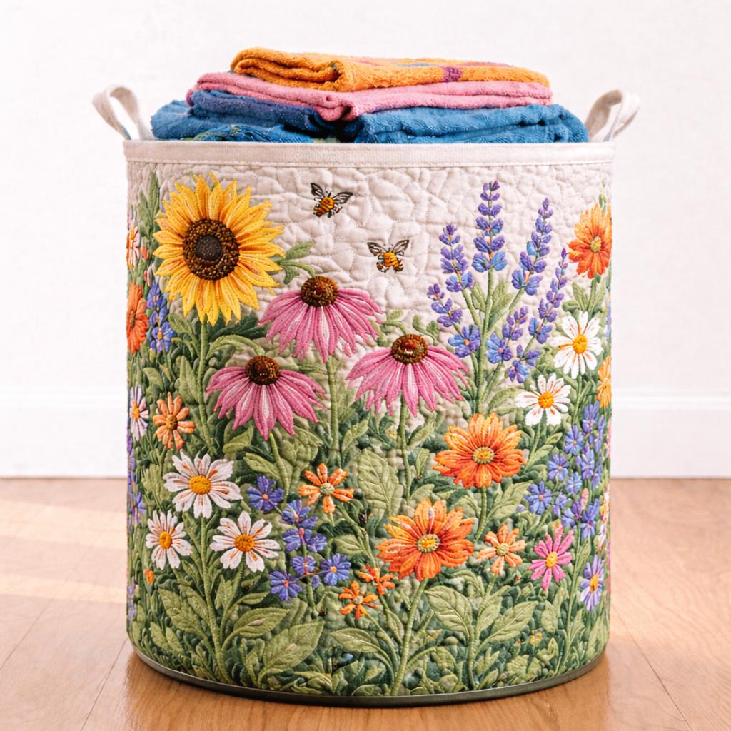 Quilted Laundry Basket, Floral Fabric Hamper, Laundry Storage Bin, Boho Laundry Basket, Decorative Hamper, Laundry Room Decor, Gift for Mom