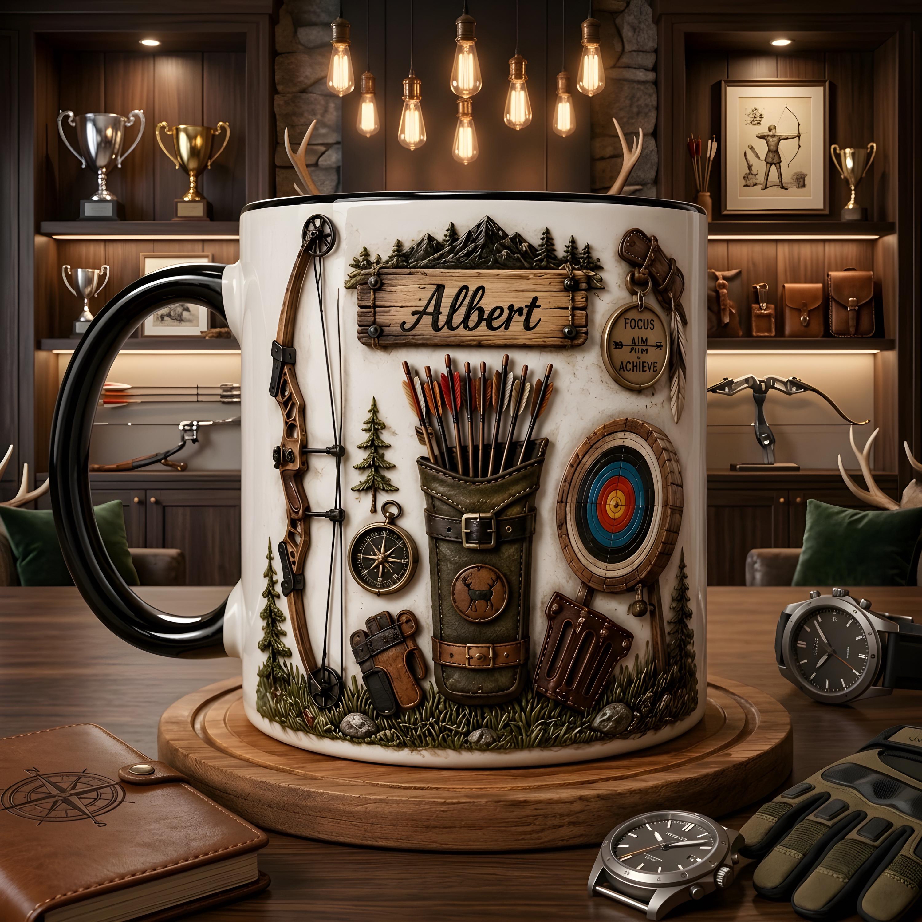 Personalized Archery Mug, Rustic Bowhunter Coffee Cup, Custom Hunter Gift, Archer Gift, Bow Hunting Mug