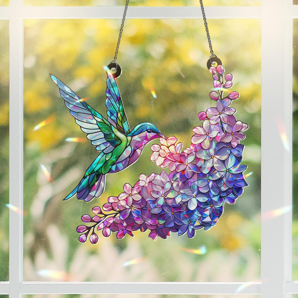 Hologram Acrylic Hummingbird Suncatcher_ Lilac Window Hanging