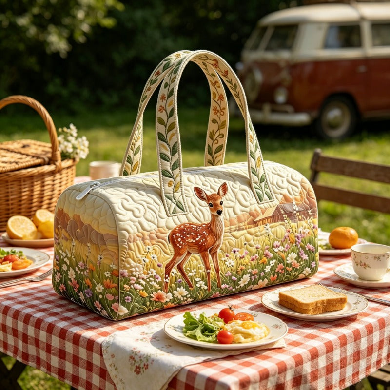 Quilted Deer Duffle Bag, Unisex Travel Bag for Women Men, Flat Printed Bohemian Weekender Handbag, Lightweight Overnight Bag