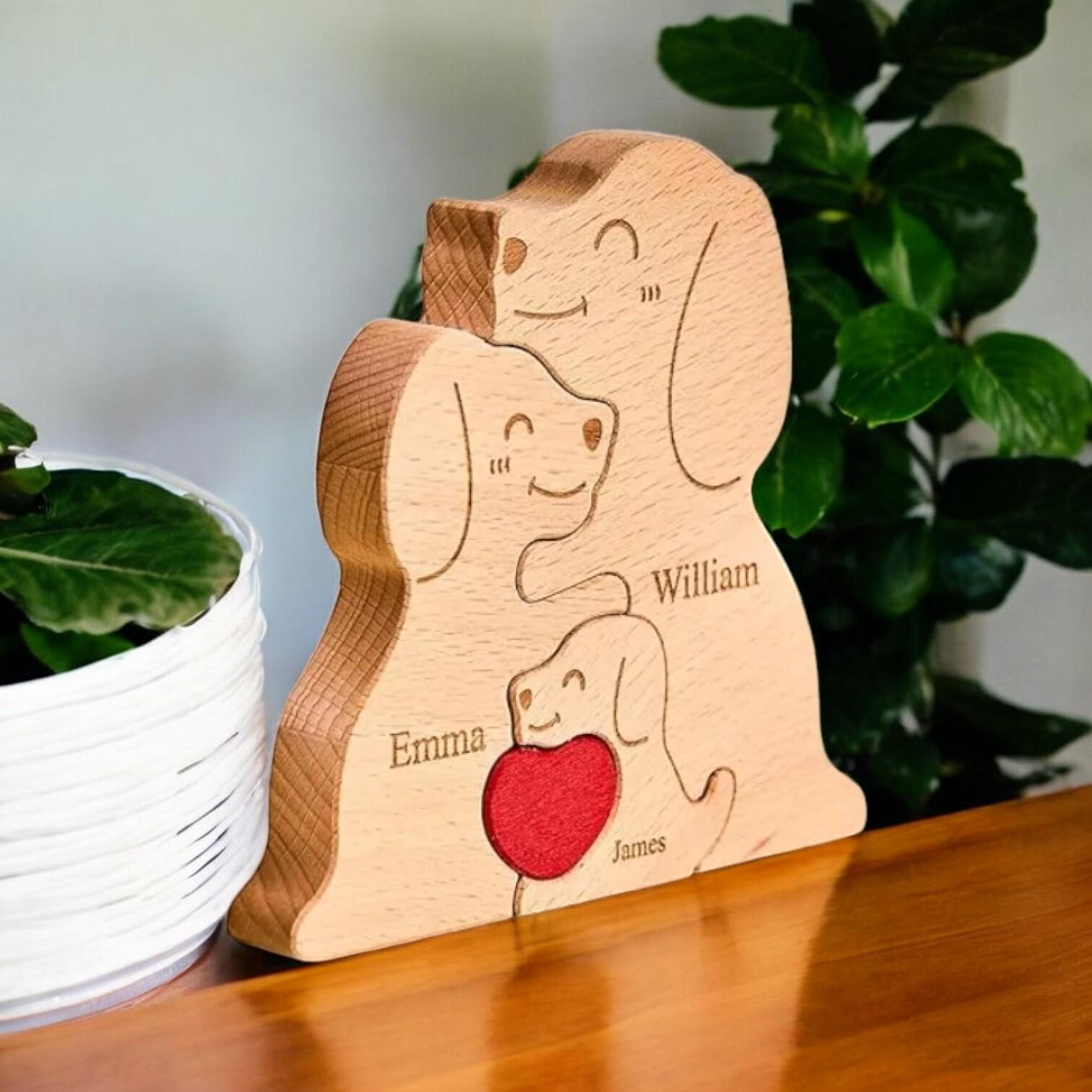 Personalised Wooden Dog Family Puzzle _ Custom Engraved Figurines _ Gift for Dog Lovers, Pet Keepsake, Family Ornament, Home Decor