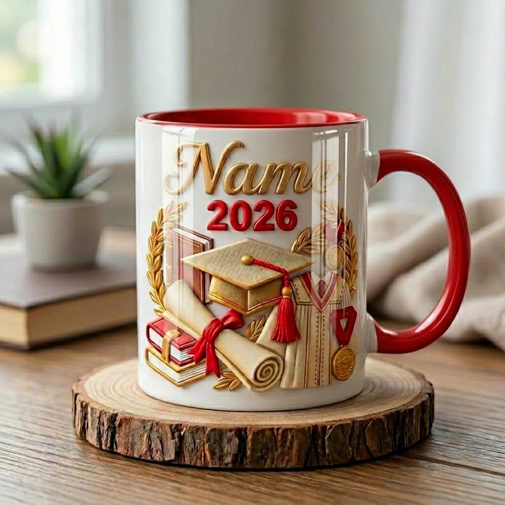 Personalized Graduation 2026 Mug, Custom Grad Name Gift, Faux 3D Effect Coffee Cup, Senior Keepsake Mug