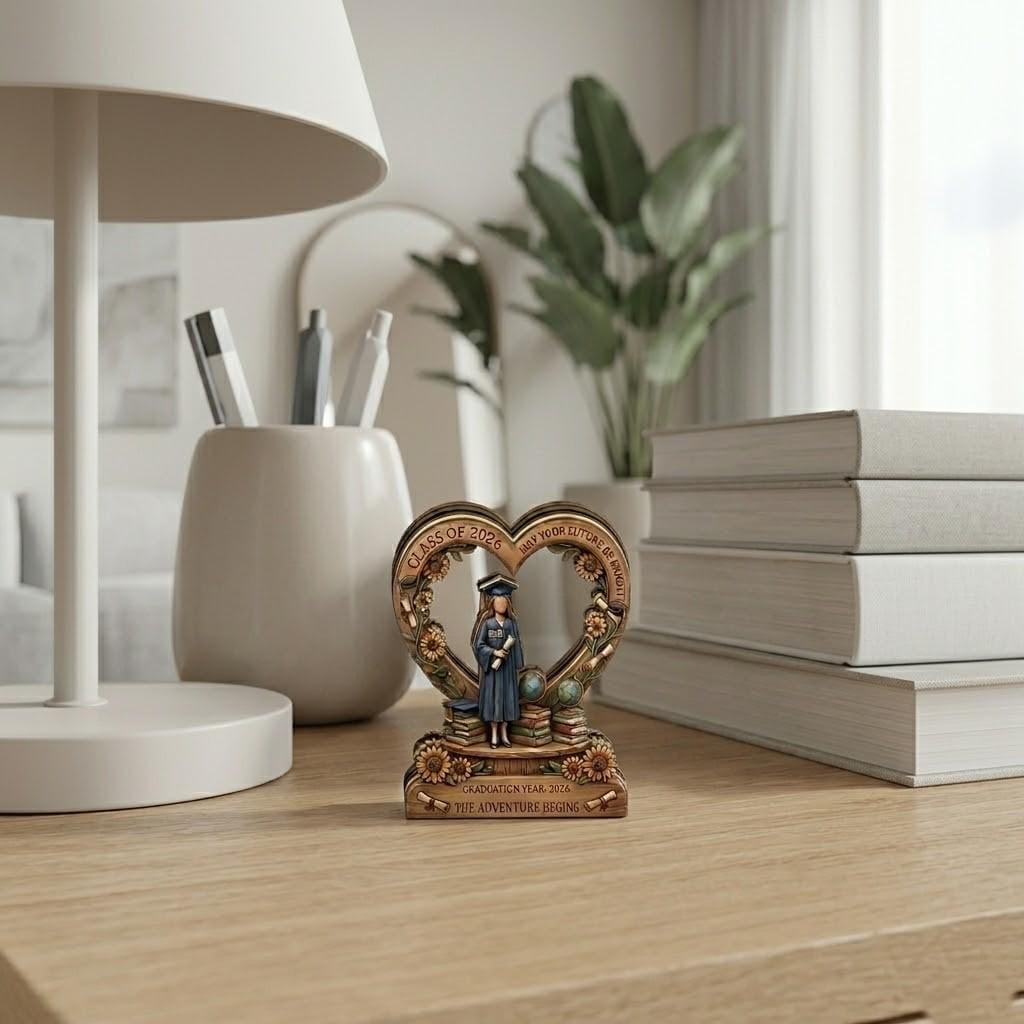 Personalized Graduation Wooden Block, Class of 2026 Keepsake, Custom Name 3D Printed Wood Sign, Sunflower Senior Gift, High School Grad Gift