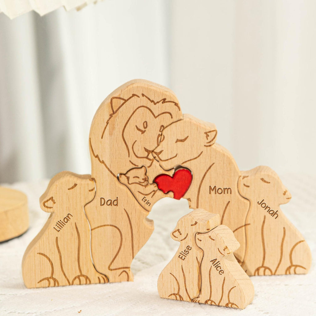 Personalized Wooden Lion Family Puzzle_ Engraved Keepsake Gift,  Wedding gift, Baby shower gift, Custom family gift, Home decor, Birthday gift