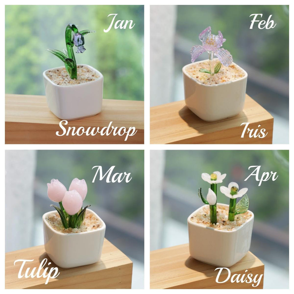 Hand Blown Glass Potted Plants - Glass Potted Birth Flowers, Stained Glass Plants, Housewarming Gift, Gift for Teacher, Home Decor
