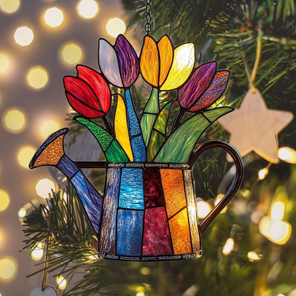 Colorful Tulips Acrylic Ornament, Flat 2D Window Hanging Decor, Garden Floral Sun Catcher Gift for Mom Grandma Women