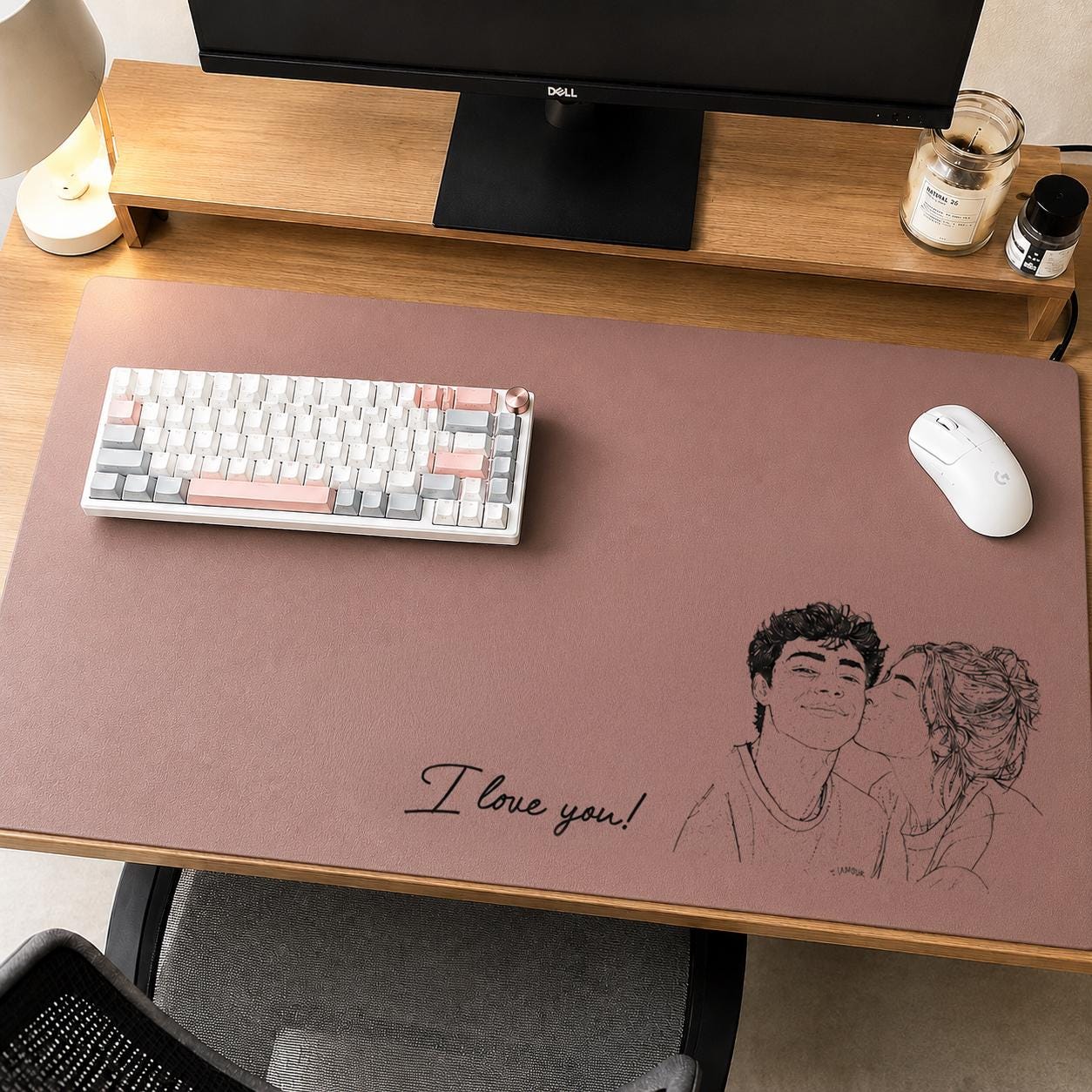 Custom Daddy We Love You Photo Sketch Line Art Desk Mat, Father's Day Gift for Grandpa, New Dad Custom Photo Line Art Mouse Pad Gaming