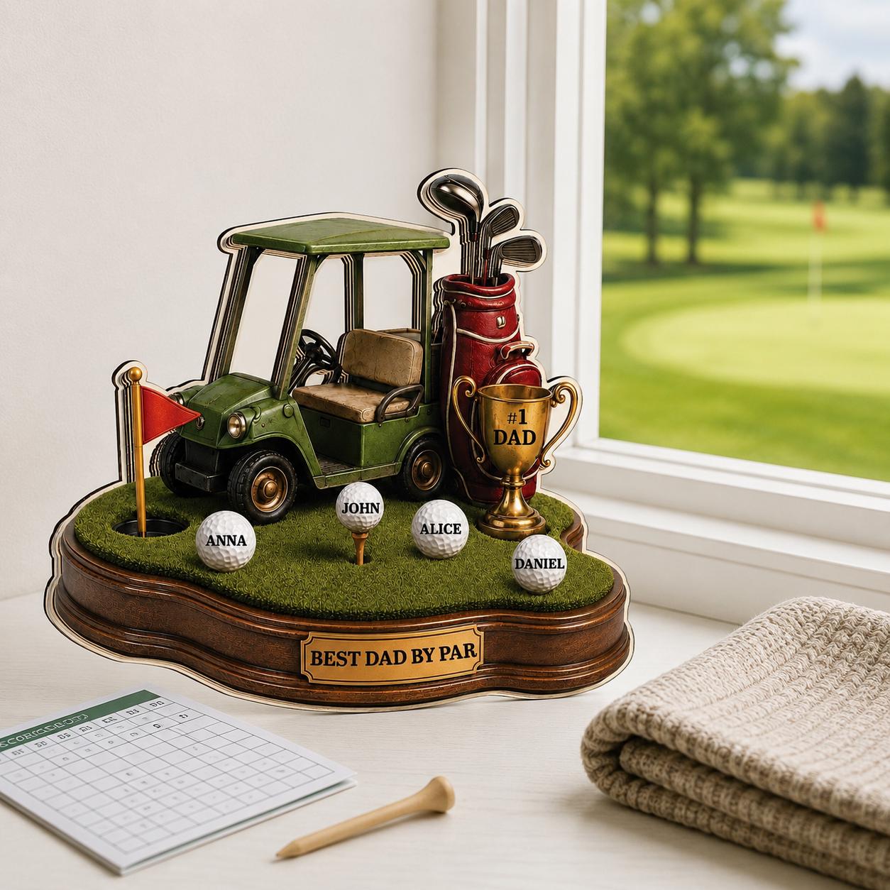 Personalized Golf Dad 2D Flat Wooden Block, Best Dad by Par Gift, Father’s Day Golf Gift for Dad Grandpa Papa
