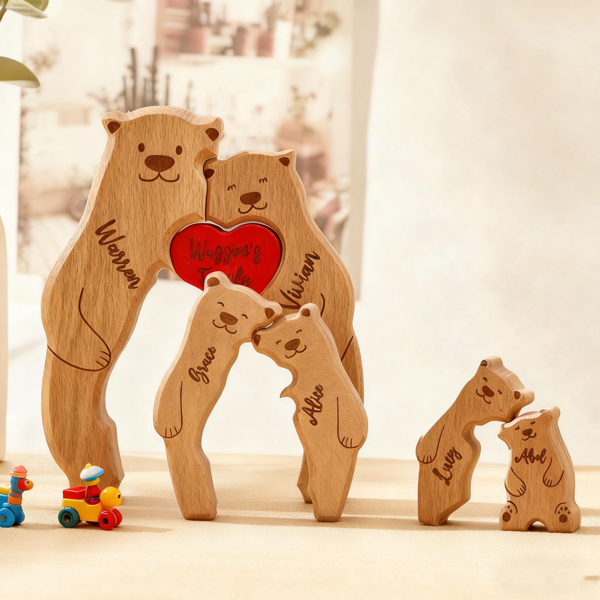 Personalized Wooden Bear Family Puzzle _ Engraved Name Gift,  Family Hug Puzzle, Home Decor, Family Gift, Gift for Dad, Gift for Mum