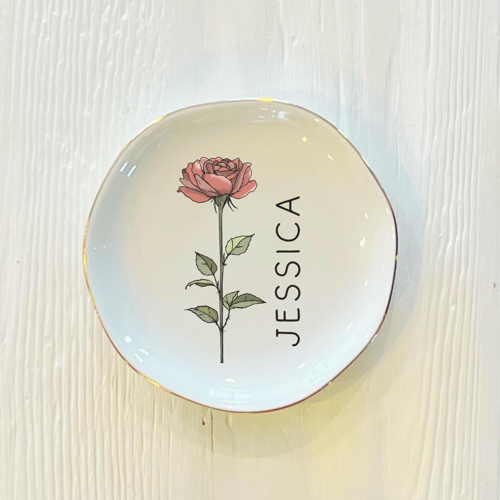 Personalized Boho Birth Flower Ring Trinket Dish _ Birth Month Flower Ring Dish _ Birthday Jewelry Dish _ Wedding Bridesmaid Gift _ Mom Gift