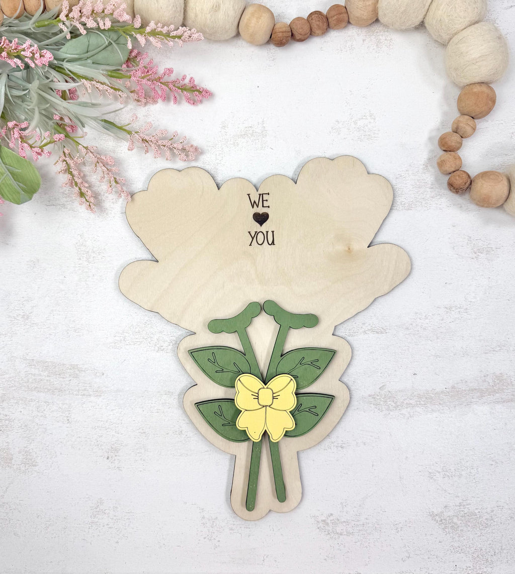 Personalized Handprint Bouquet Sign, We Love You Gift, Mother’s Day Keepsake, Grandma Handprint Flowers, Custom Family Wood Decor