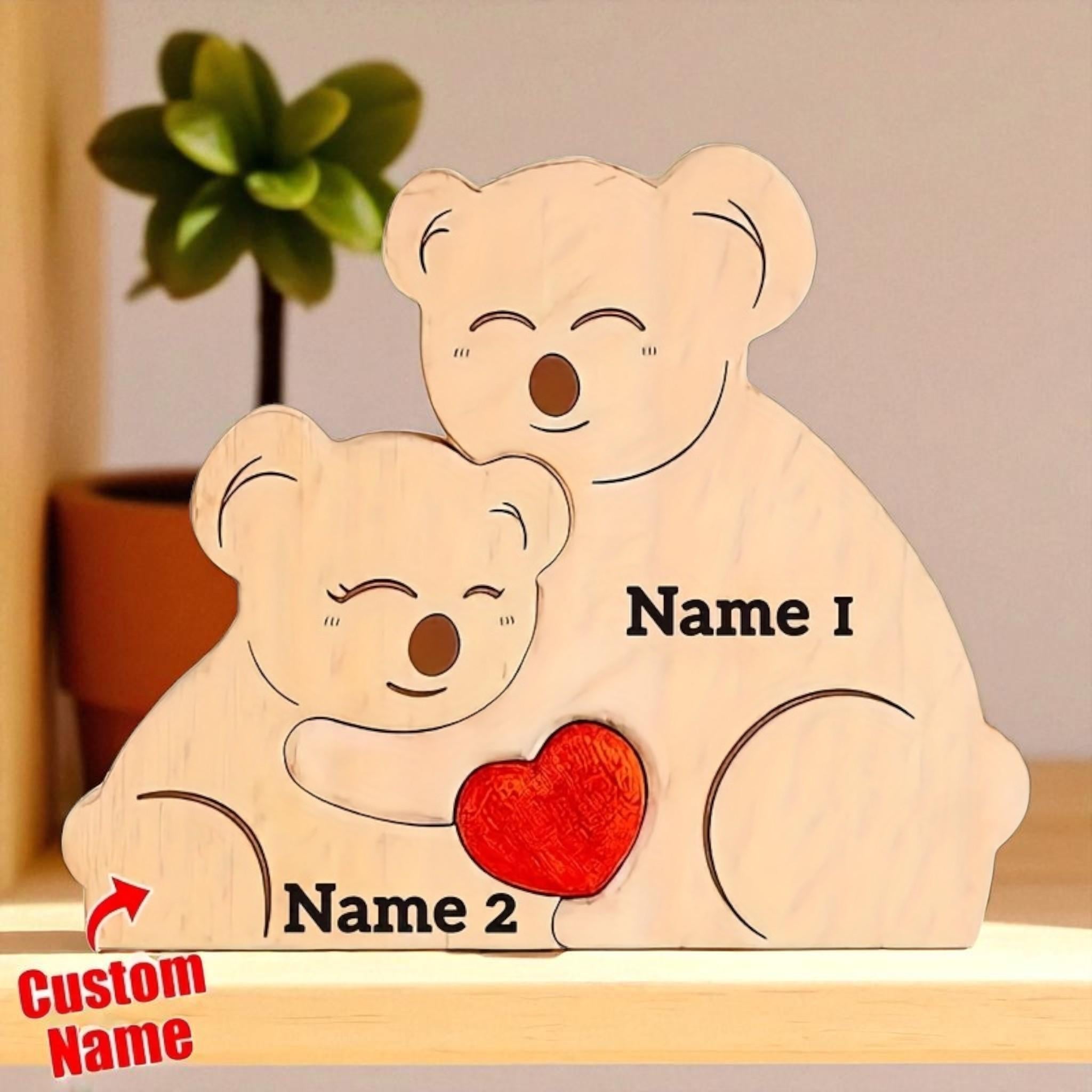 Koala Family Puzzle, Personalized Wooden Family Puzzle, Mothers Day Gift, Adoption Gift, Koala Decor, Wooden Keepsake, Christmas Family Gift