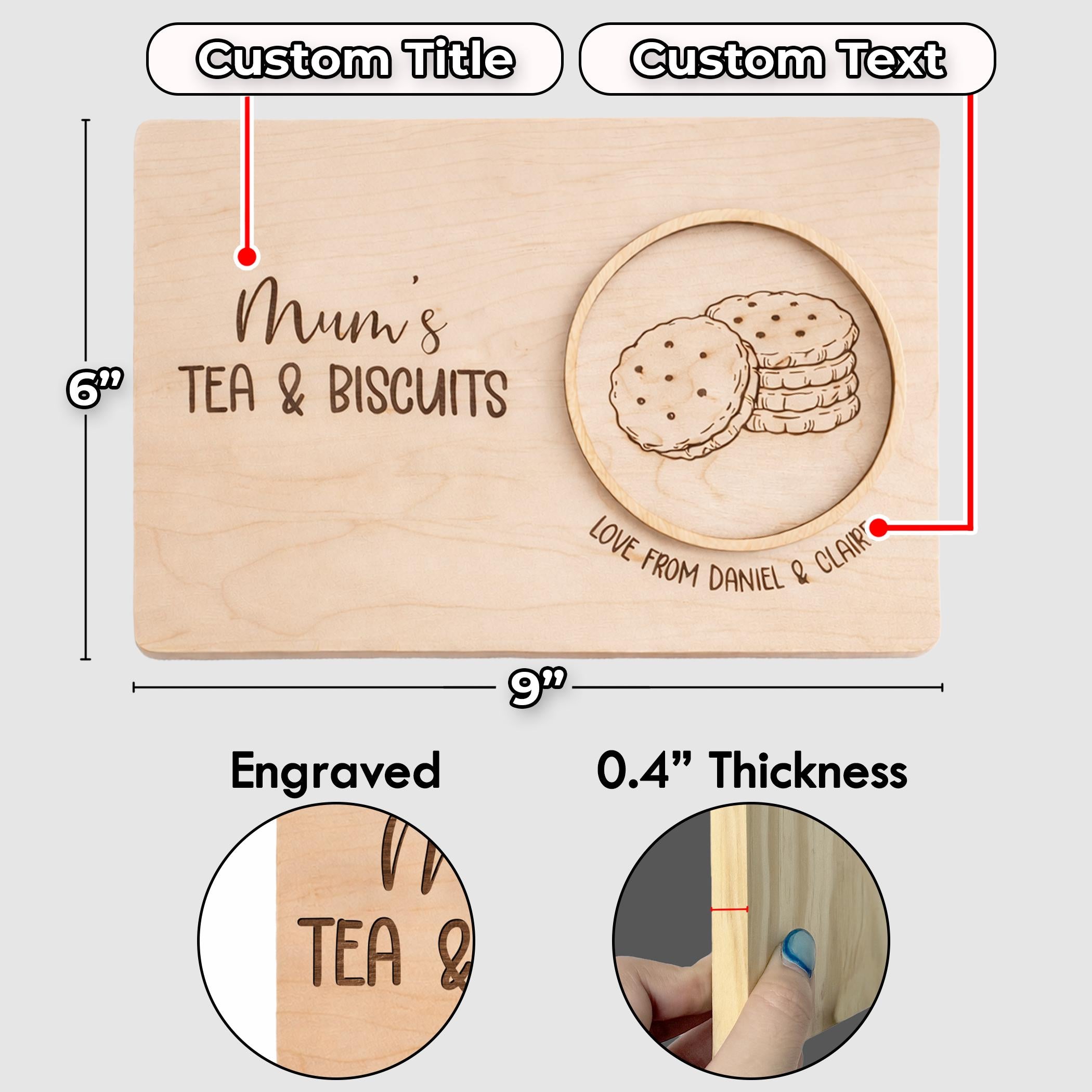 Personalized Bamboo Tea & Biscuits Board, Custom Engraved Gift for Grandma Grandpa, Cutting Board, Wooden Snack Tray, Gift for Mother Father