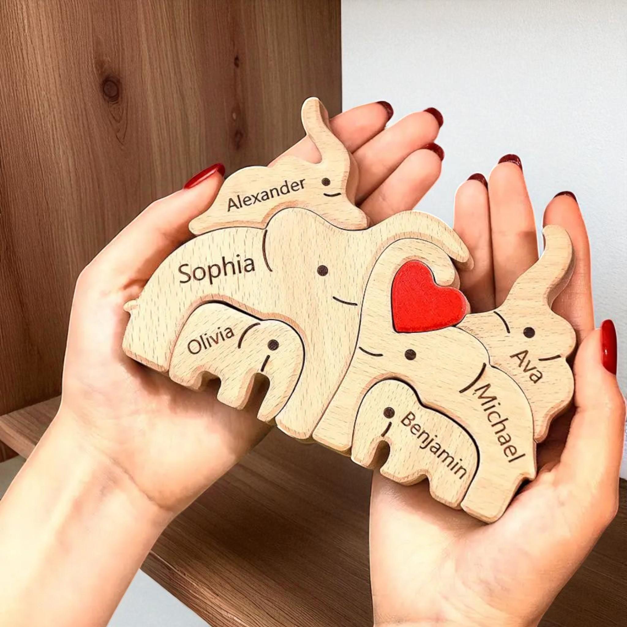 Elephant Family Puzzle, Unique Christmas Family Gift, Wooden Elephant Ornament, Elephant Keepsake, Adoption Keepsake, Housewarming Present