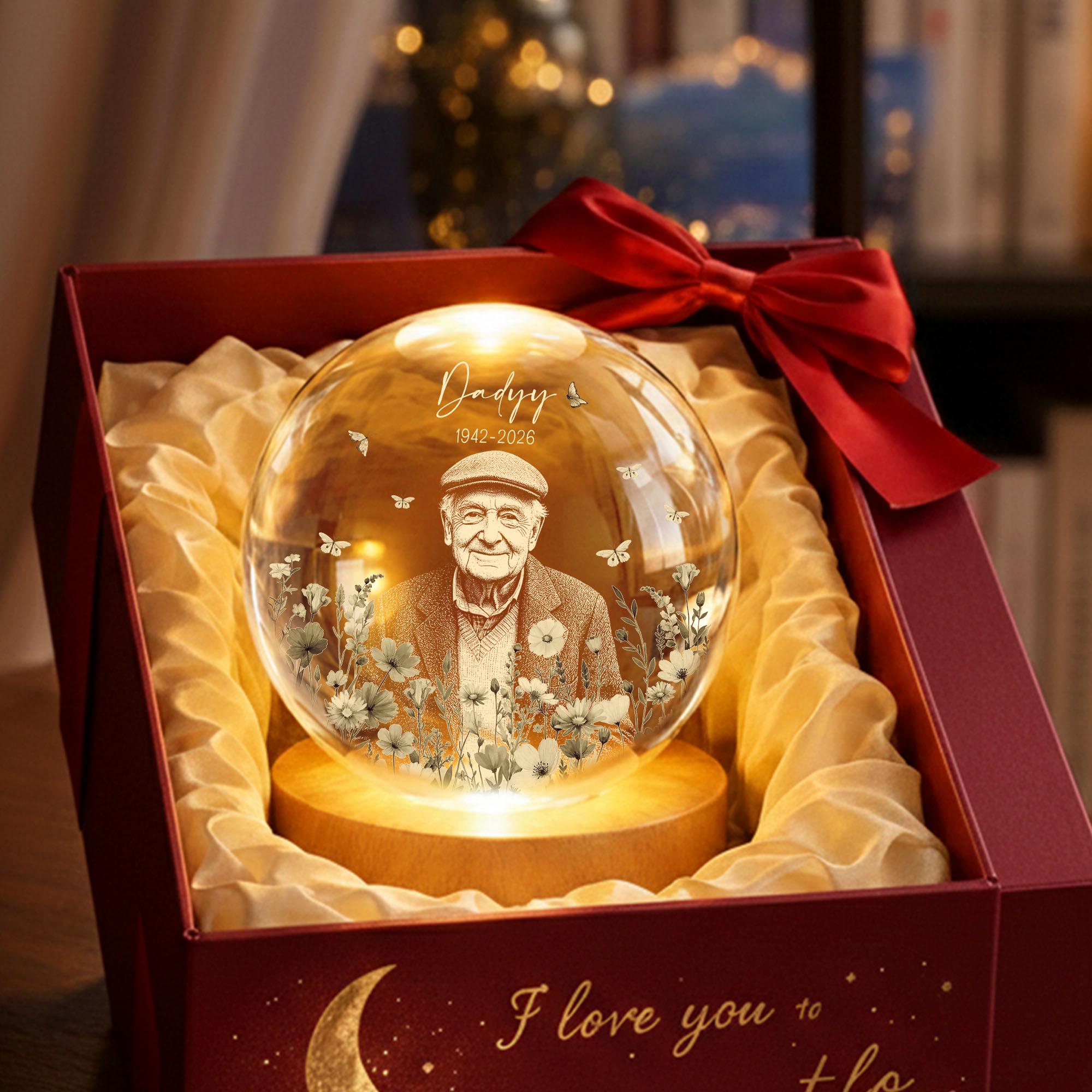 Custom Mom Memorial Crystal Ball Night Light, Engraved Photo Light Night, Loss of Mother Gift, Always on My Mind, Mothers Day Gift for Mom