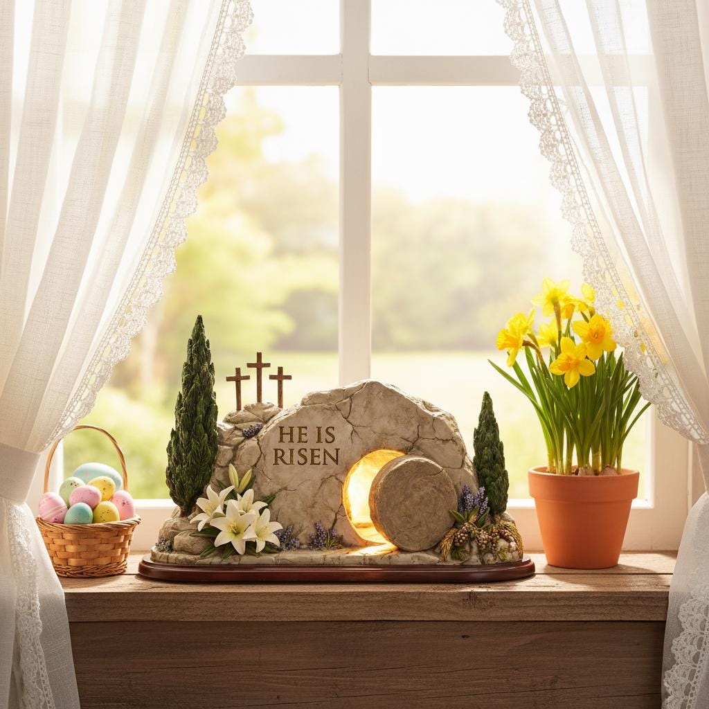 He is Risen Empty Tomb Wooden Block, Resurrection Scene, Religious Easter Gift, Christian Home Decor, Bible Verse Sign, Church Display Art