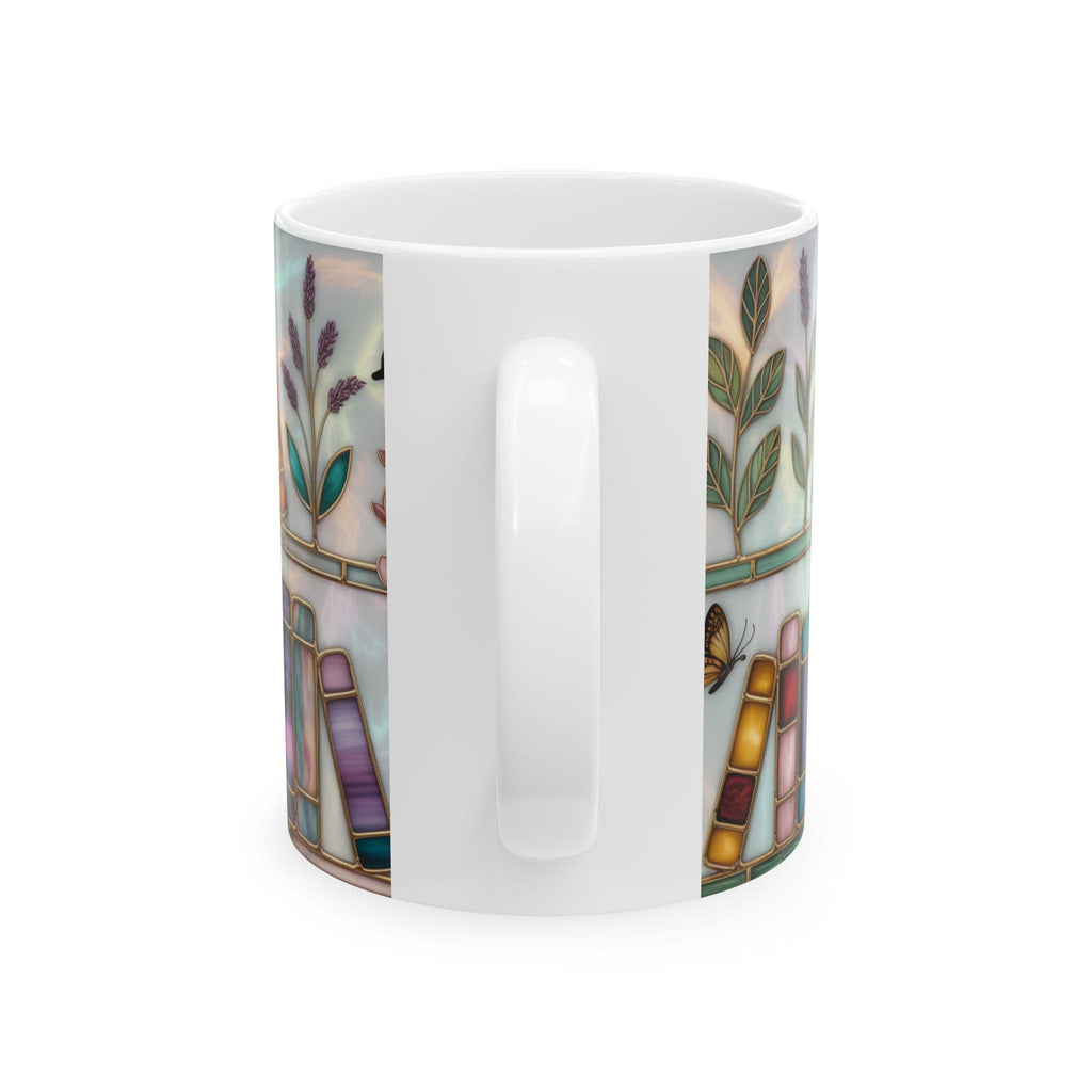 Book Lover Gift Stained Glass Design Bookshelf Mug Floral Butterfly Cottagecore Reading Mug Bookish Aesthetic Coffee Cup