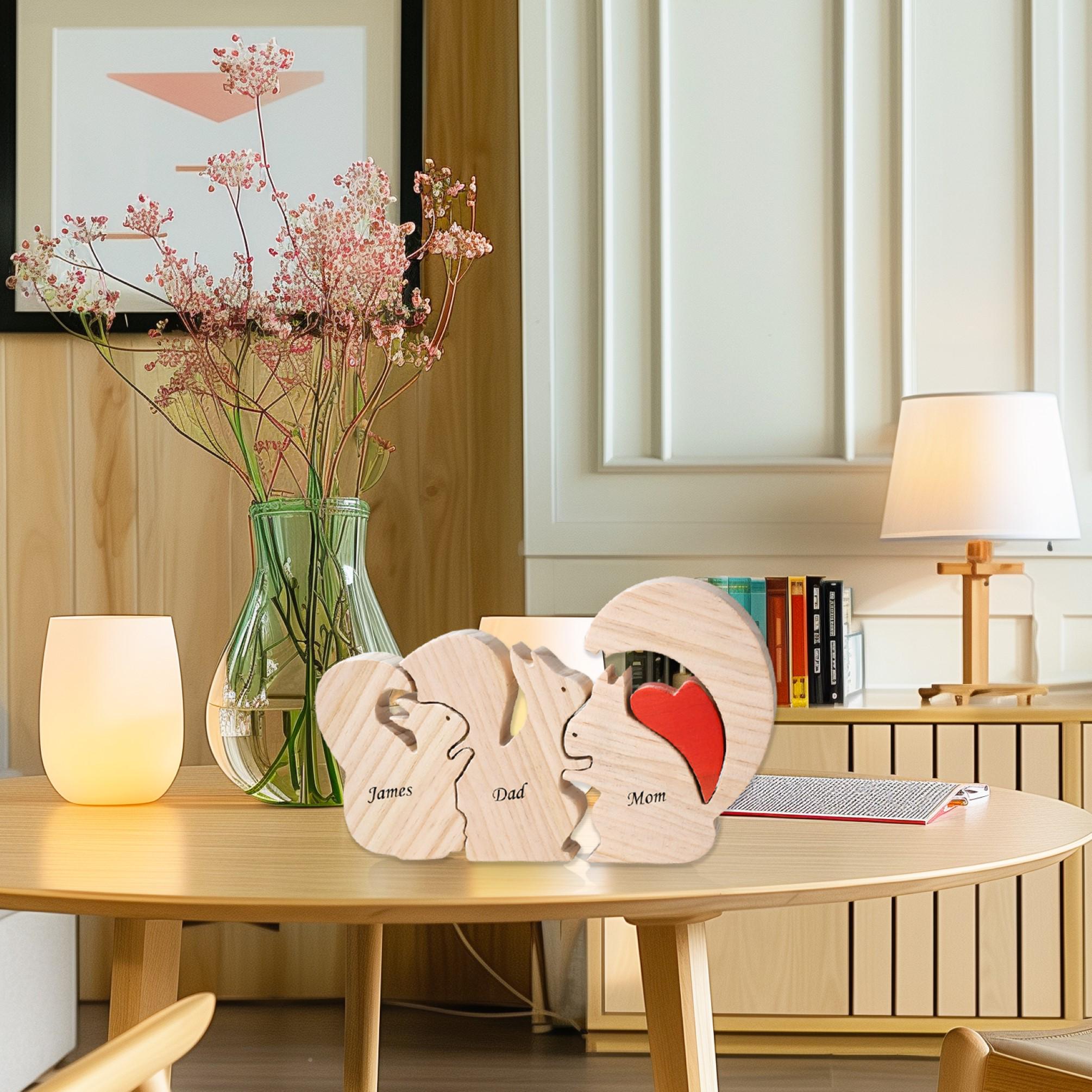 Wooden Animal Family Puzzle, 2-8 Squirrels Family Jigsaw Decor, Wedding Anniversary Gifts for Mom Dad Friend Couples Animal Family Decor