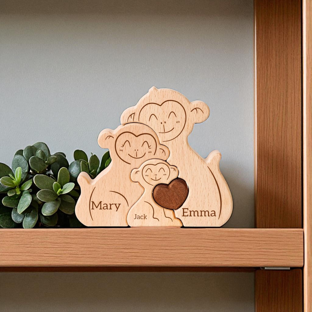 Monkey Family Puzzle, Personalised Wooden Family Puzzle, Christmas Family Gift, Adoption Gift, Home Decor, Family Gift, Family Reunion Gift