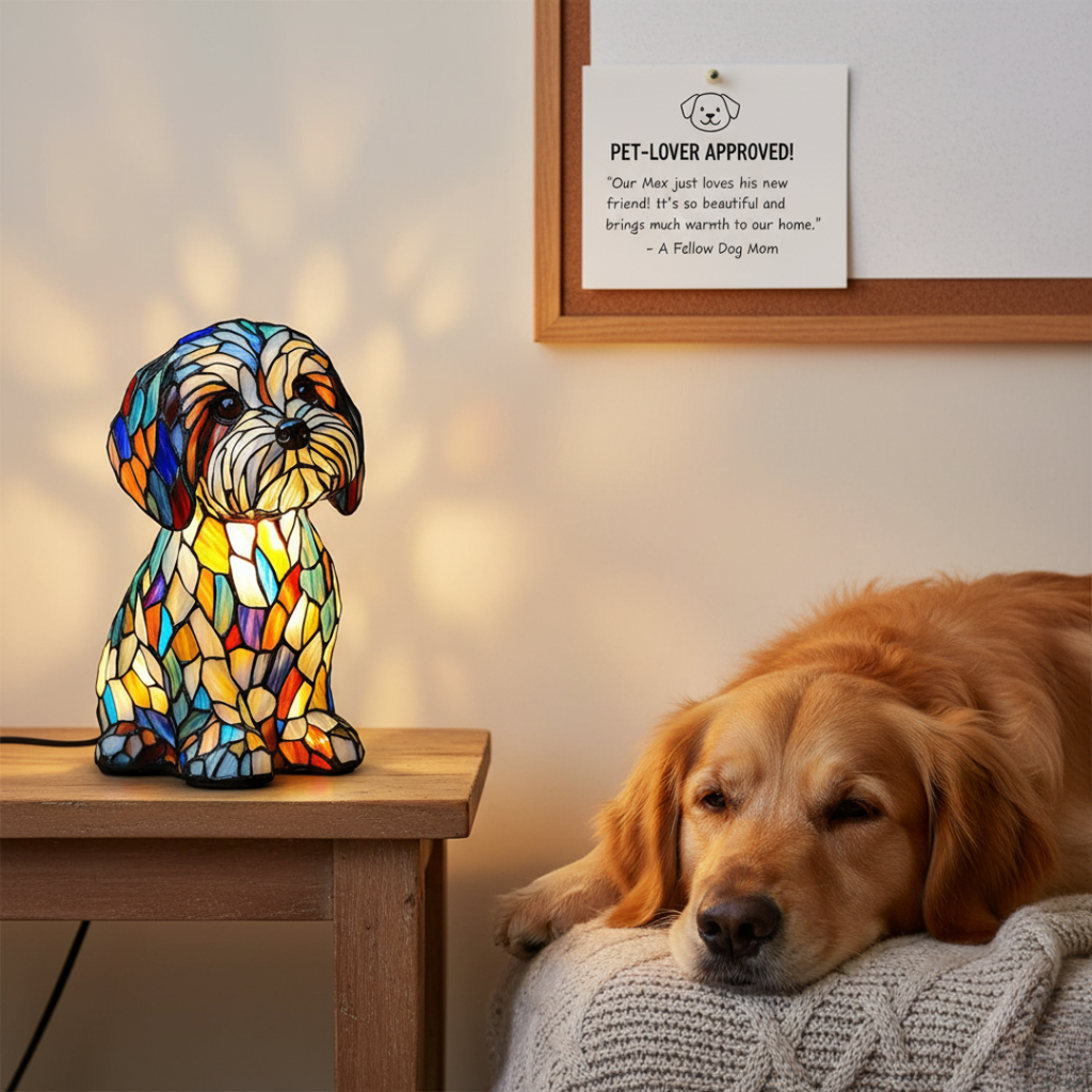 Mosaic Dog Table Lamp, Modern Desk Night Light Night Light, Mosaic Table Lamp, Room Decor, Puppy Night Light Decor, Cute Dog Table Lamp, Pet Lover Gift, Nursery & Bedroom Light, Night Light