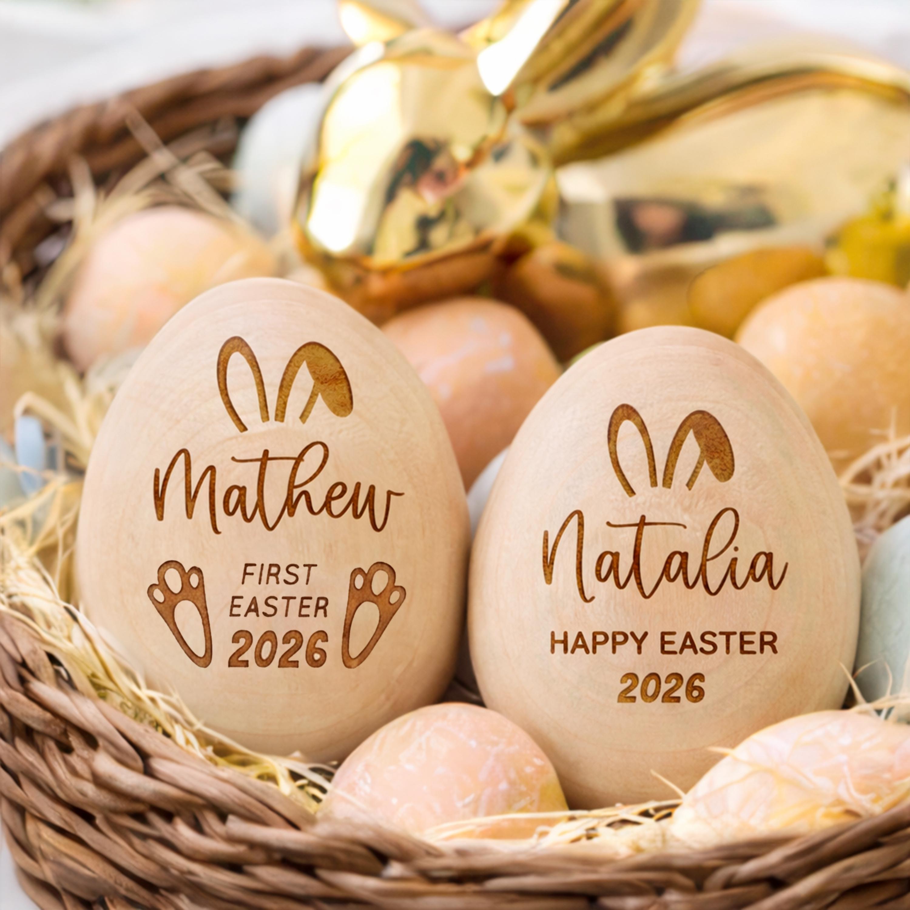 Personalized Musical Easter Egg Shaker 2026, Engraved Wooden Easter Eggs, First Easter Gifts for Baby, Easter Gift for Kids, Basket Stuffers