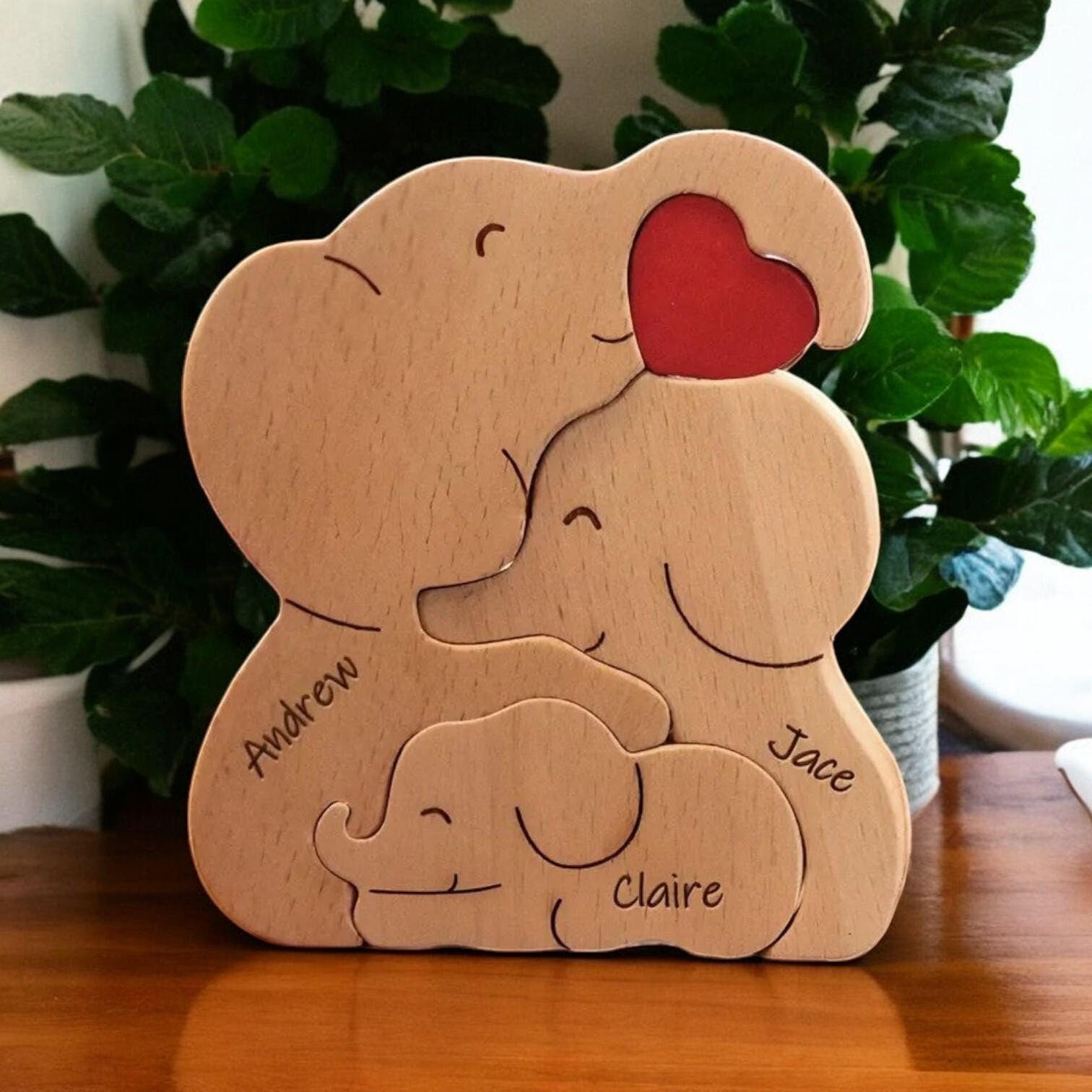 Personalised Wooden Elephant Family Puzzle, Unique Xmas Present, Family Decor, Elephant Gift, Gift for Mum, Family Keepsake, Adoption Gifts