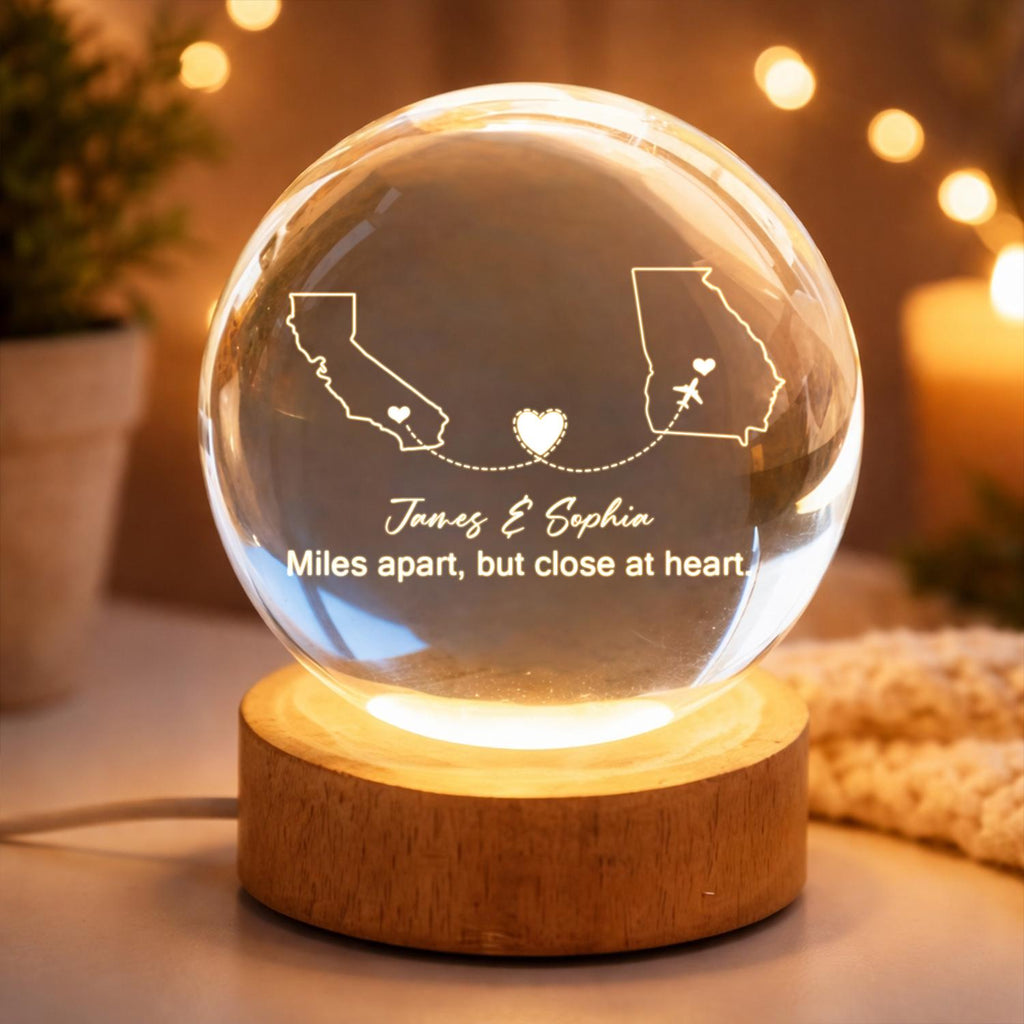 Custom Two-location Crystal Ball LED Night Light_ Long-distance Love Gift, Distance Relationship Lamp for Couples