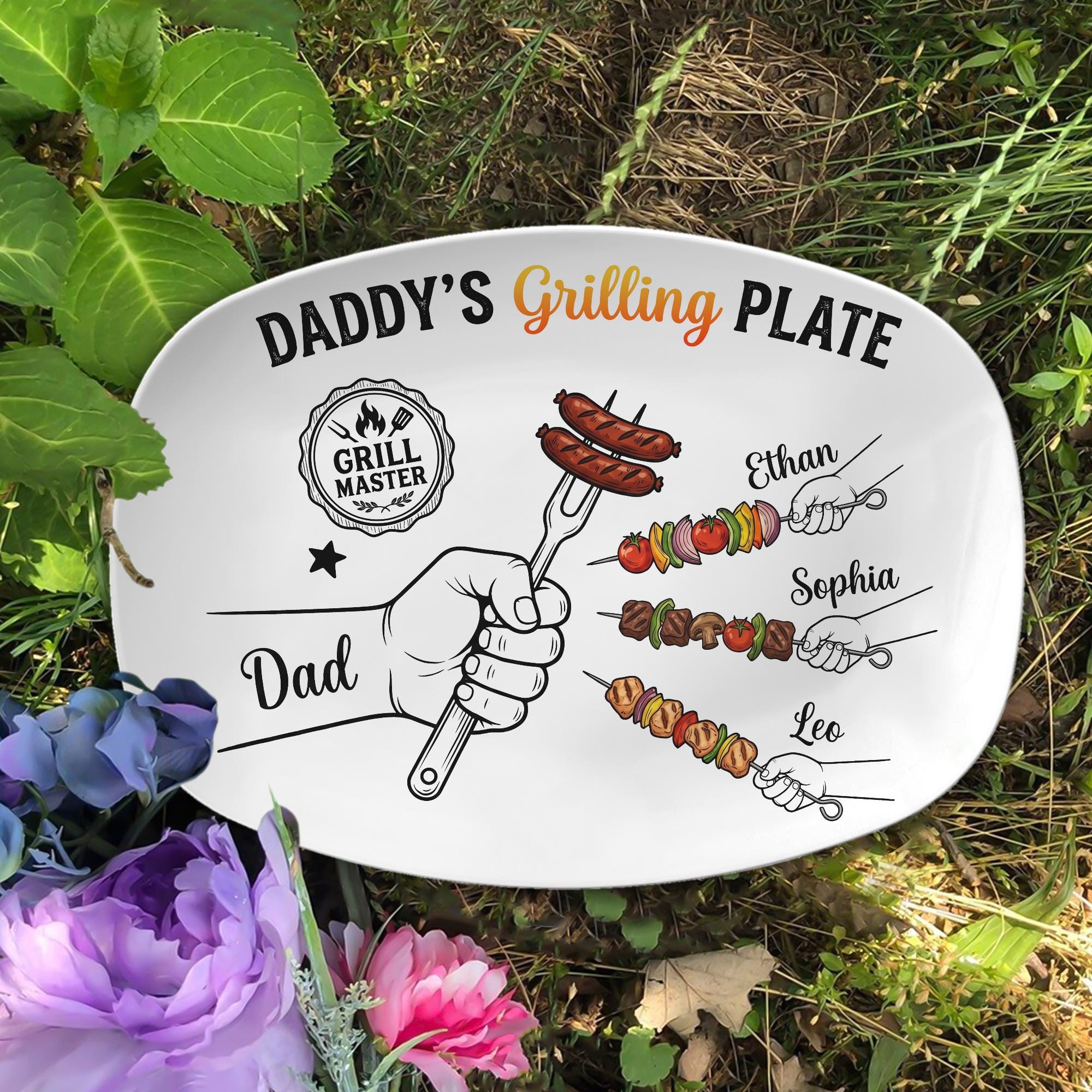 Personalized BBQ Dad Platter Daddy Grilling Plate, Personalized Father's Day Gift for Husband, Grandpa BBQ Platter, Cooking Dish for Him Serving Tray