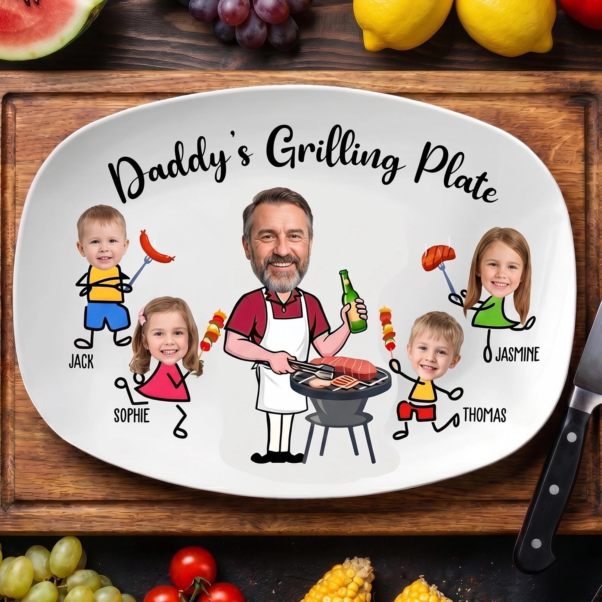 Personalized Daddy’s Grilling Plate, Custom Face Father’s Day Gift From Kids, Daddy’s Grilling Plate, Gift for Dad From Son Daughter