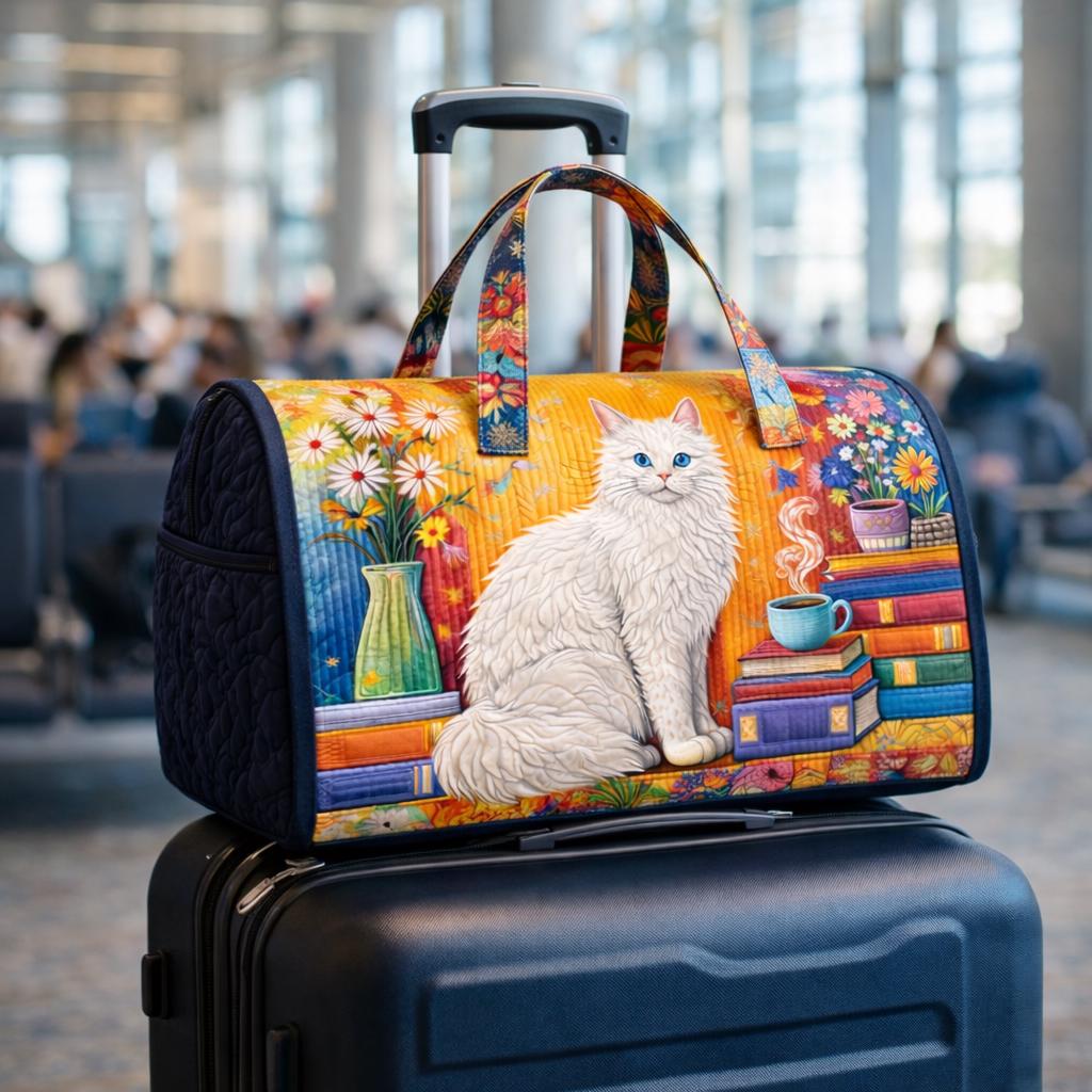 Cat Book Quilted Duffle Bag_ Camper Bus Travel Weekender Bag, Best Duffle Bags for Women, Cute Weekender Duffel Gift for Her