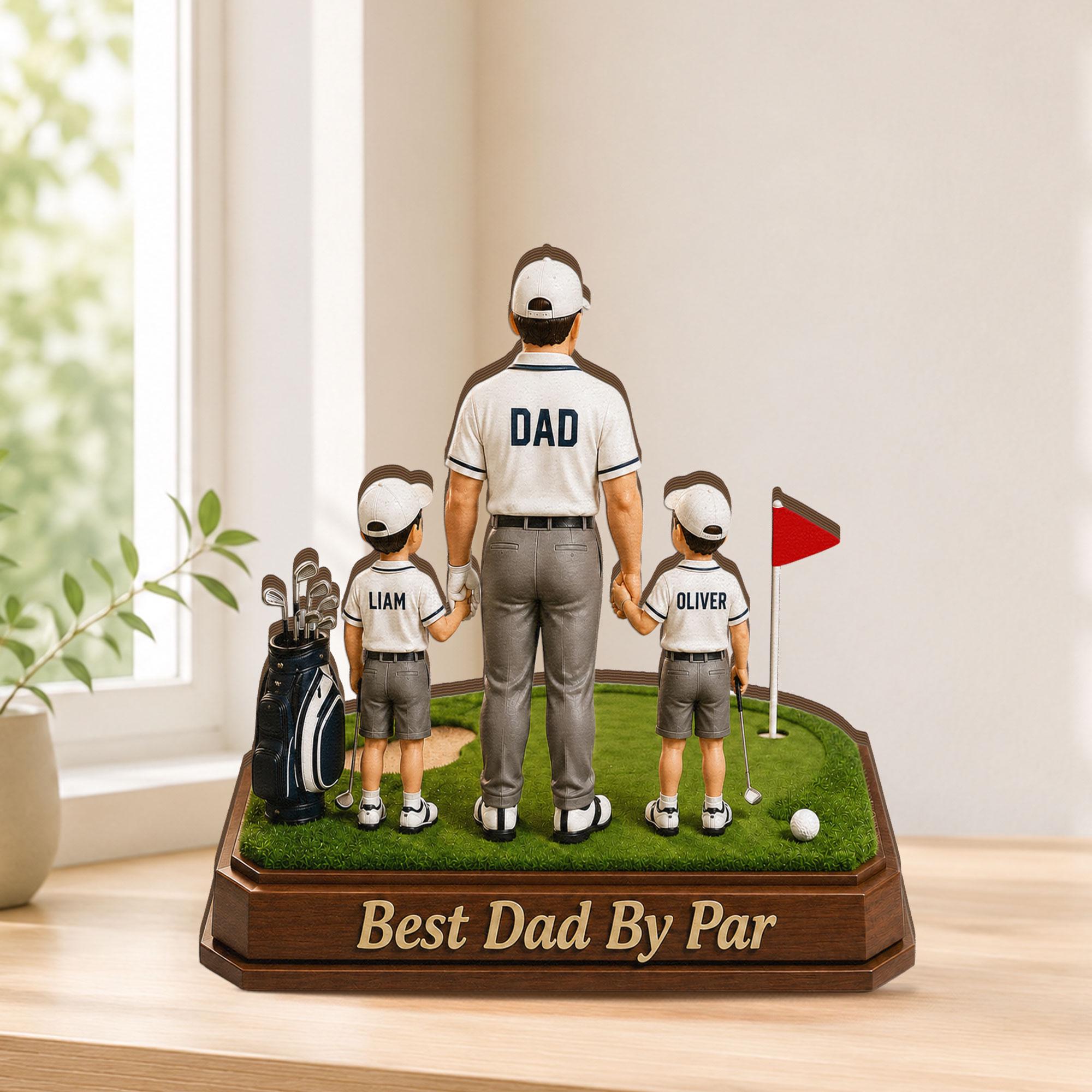 Personalized Golf Dad Wooden Block, Custom Kids Names Sign, Best Dad by Par, Golfing Gift for Dad, Husband, Father's Day Gift for Golf Lover