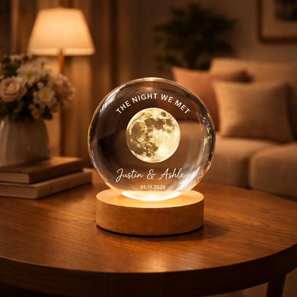 Custom Moon Phase Crystal Ball LED Night Light, Personalized Valentine's Day Gift, Custom Moon Phase Lamp, Mother’s Day Gift, Children Name Keepsake Decor