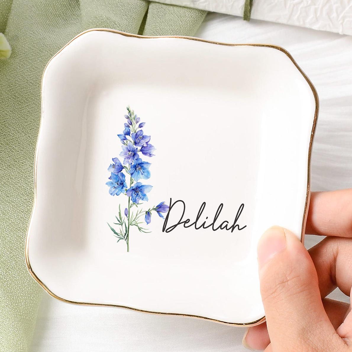 Personalized Birth Flower Trinket Dish,wedding Birthday Trinket Tray for Her,bridesmaid Gift