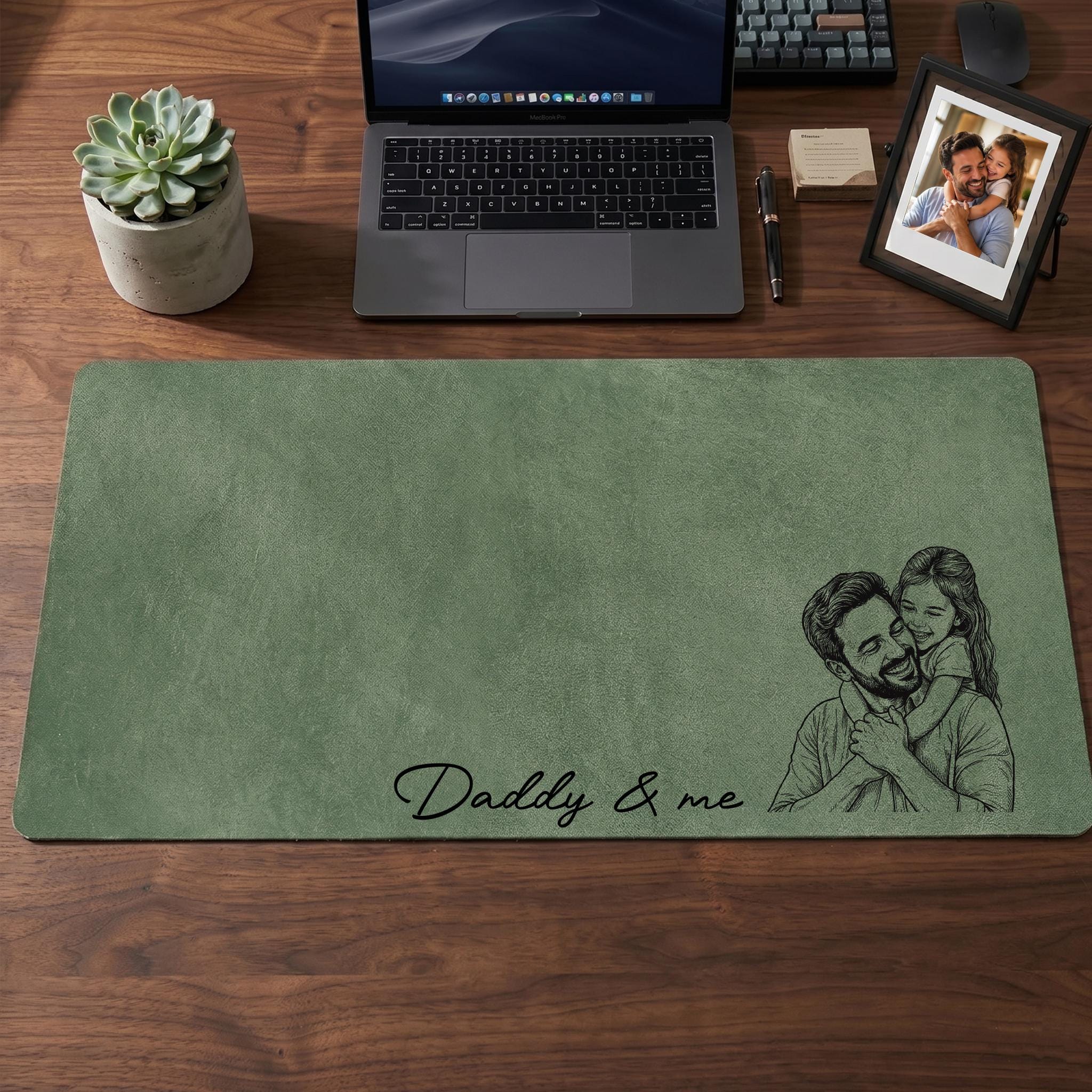 Personalized Dad We Love You Custom Photo Sketch Line Art Desk Mat, Father's Day Gift for Husband, Daddy & Kid Picture Desk Pad Mouse Mat