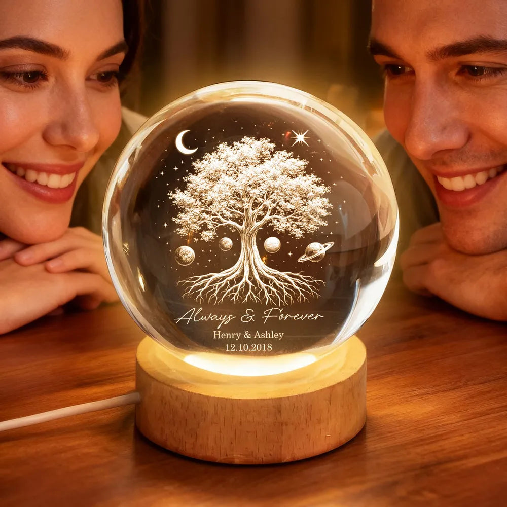 One Life One Love Couple Tree of Life - Personalized Crystal Ball LED, Valentines Day Wedding Anniversary Gift For Couple