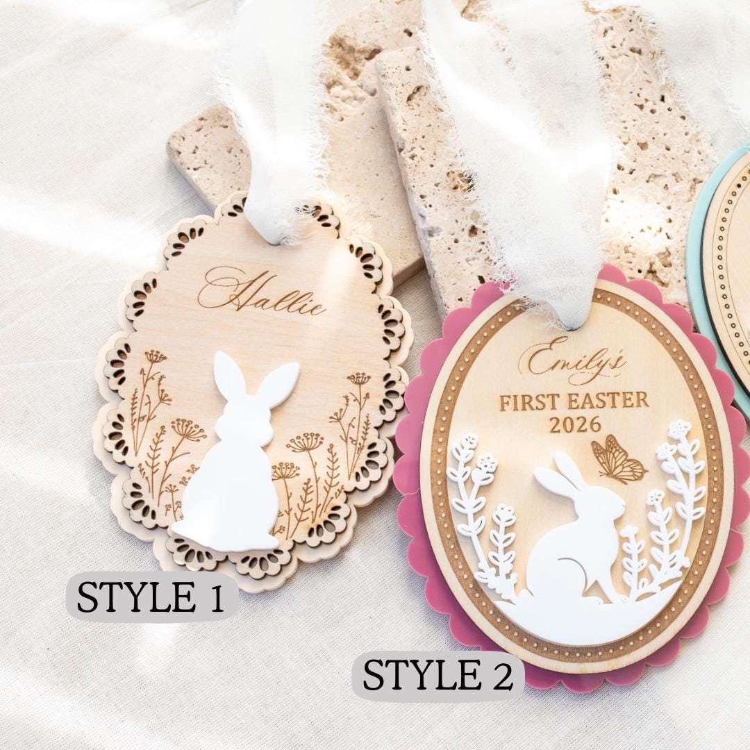 Custom Easter Basket Tag Custom Bunny Name Tag Easter Basket Name Tag Baby’s First Easter Tag Kid Gift Basket Tag Spring Decor Keepsake Tag
